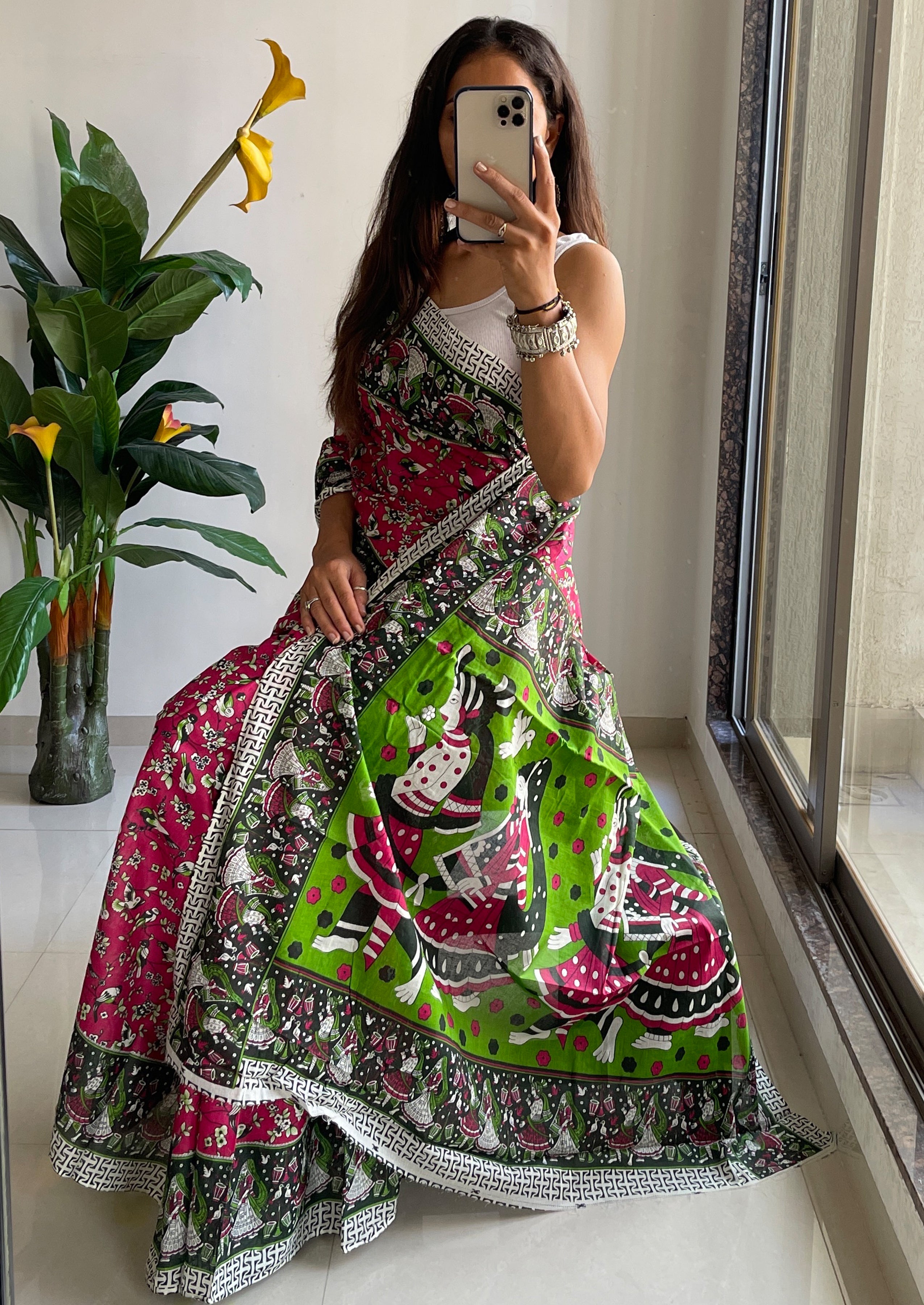 SLEFI 19  PURE MUL COTTON TRADITIONAL KALMKARI HANDBLOCK PRINT MAGENTA SAREE