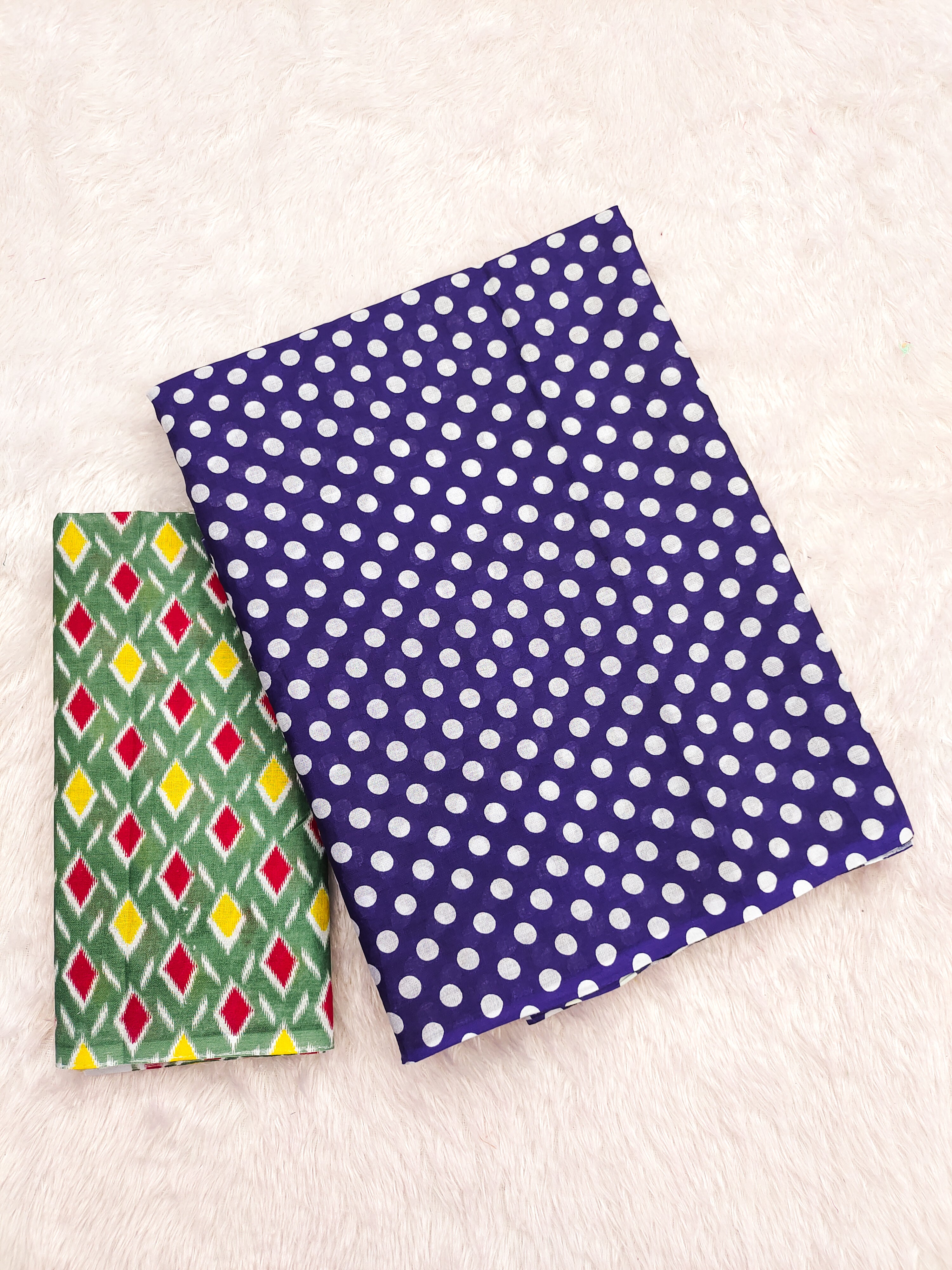 POLKA DOTS INDIAN STYLE PRINTD MULMUL COTTON BLUE SAREE