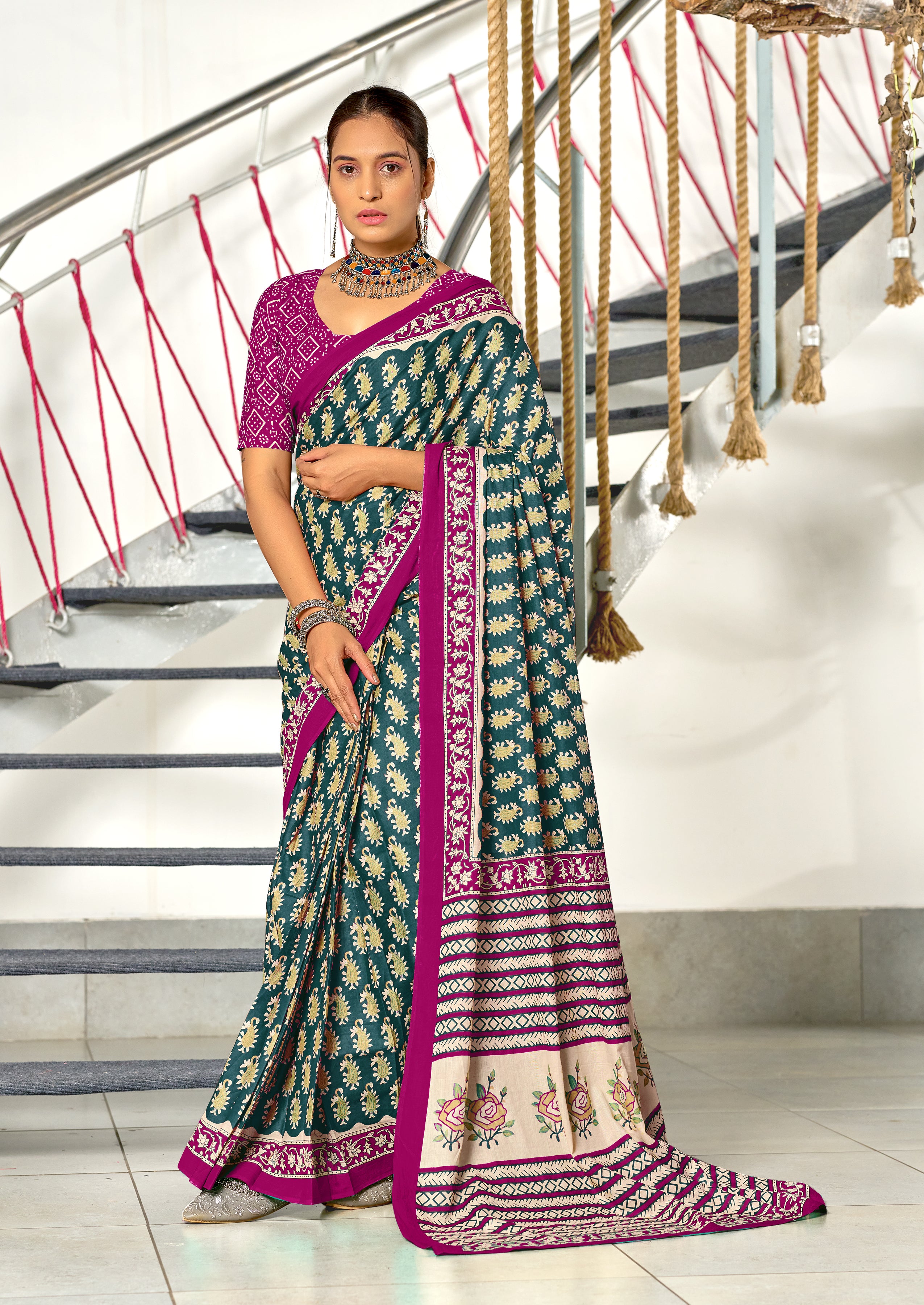 INAYAT PURE MULMUL COTTON JAIPUR PRINTD STILL GREY SAREE