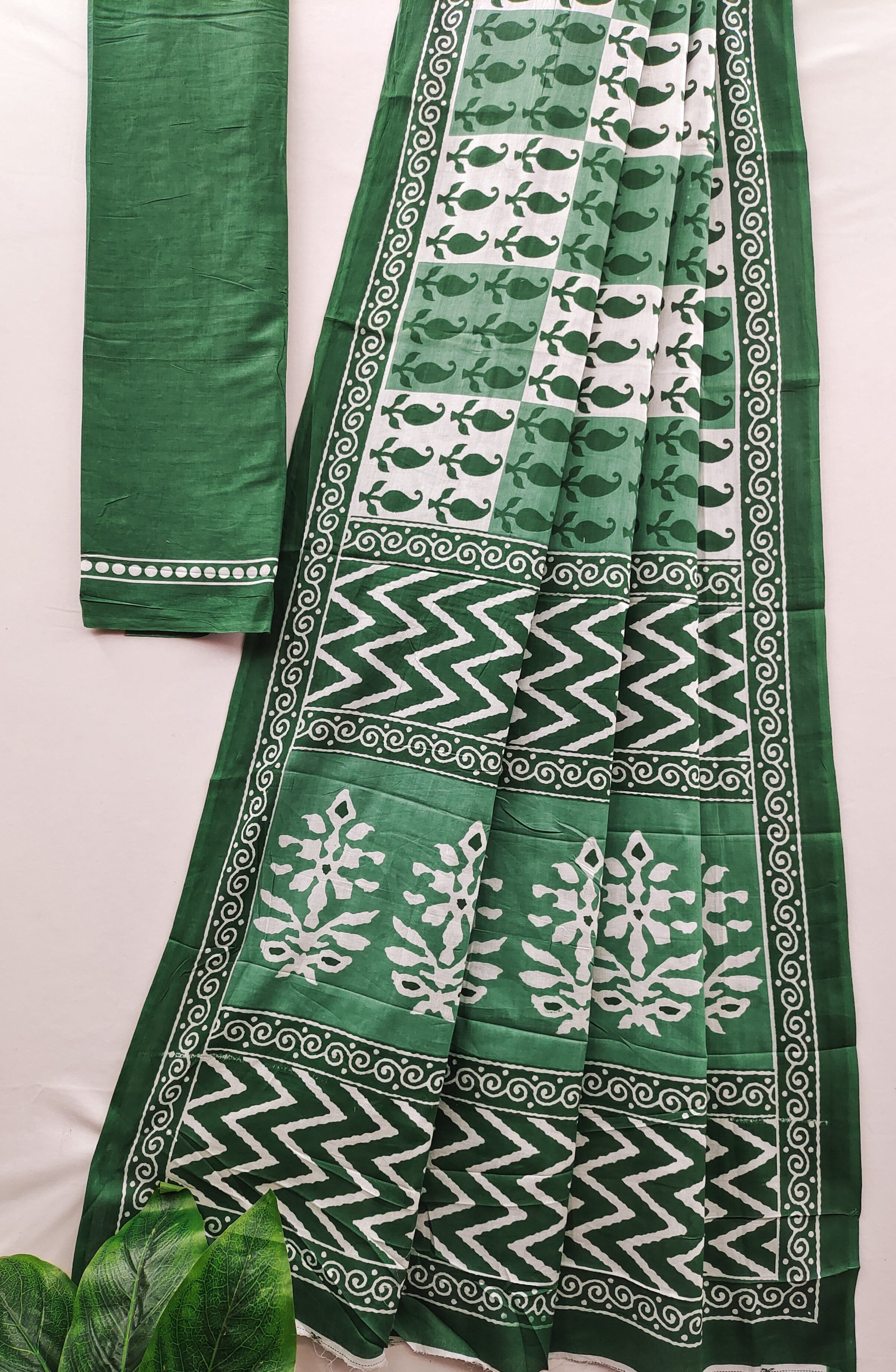 MISS JULIYANA PRIMUM COTTON JAIPUR BAGRU PRINTED COTTON MULMUL MINT GREEN SAREE