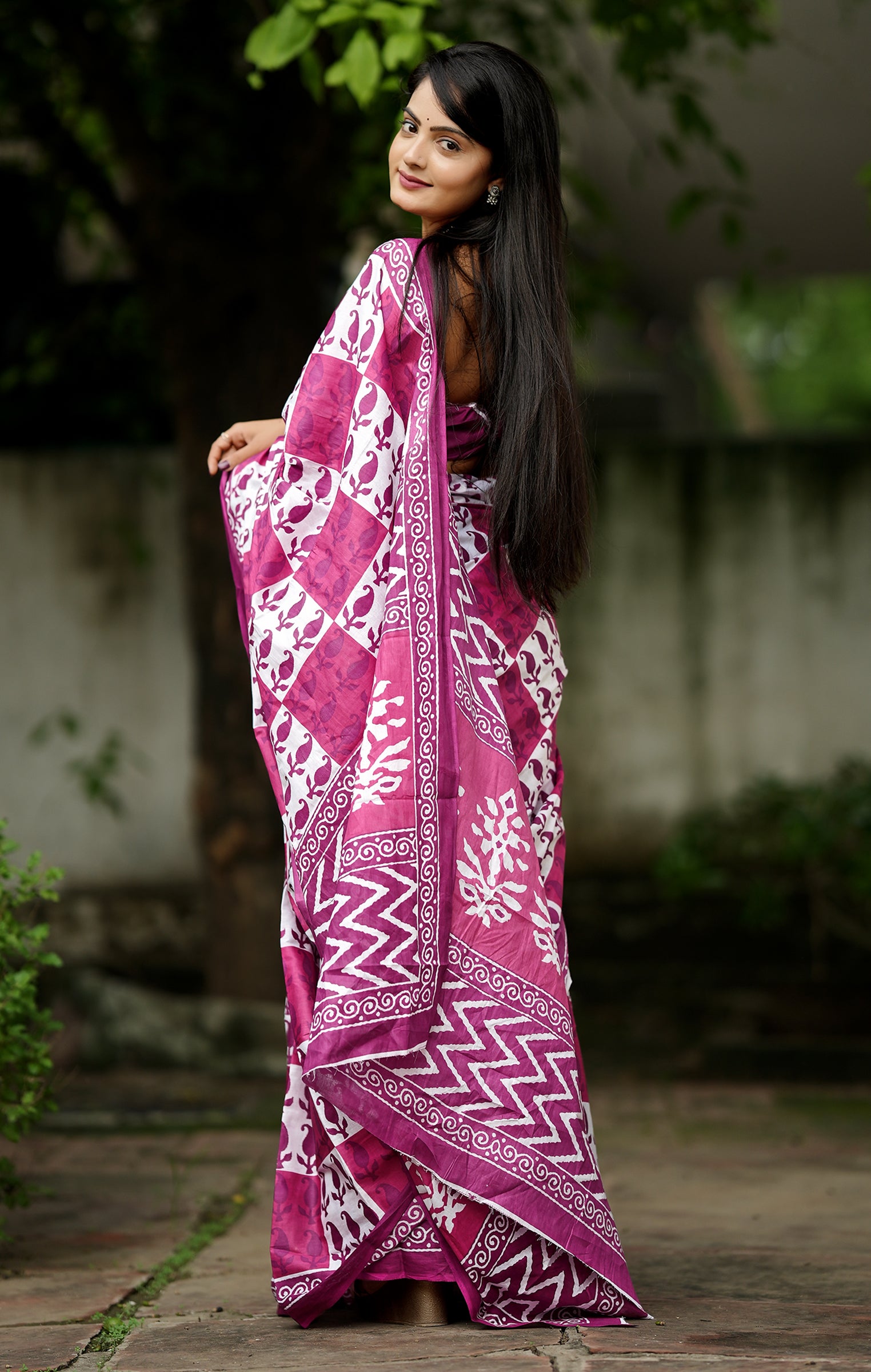 MISS JULIYANA PRIMUM COTTON JAIPUR BAGRU PRINTED COTTON MULMUL PINK SAREE
