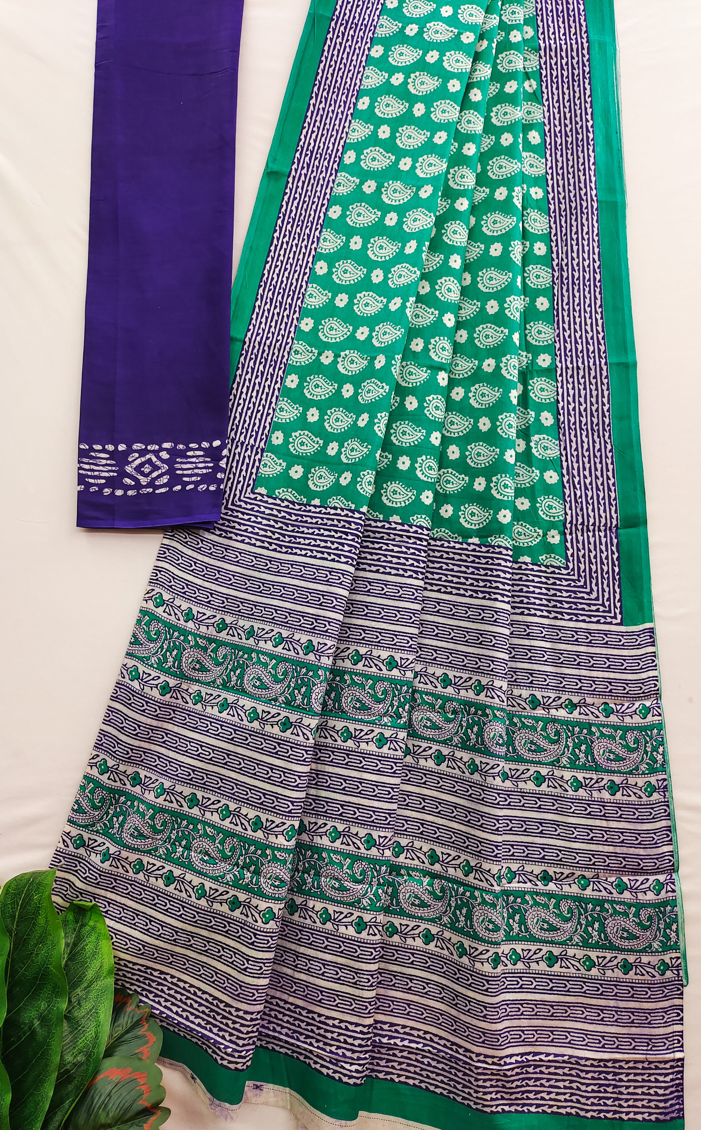 MISS JULIYANA PRIMUM COTTON JAIPUR BAGRU PRINTED COTTON MULMUL MINT GREEN SAREE