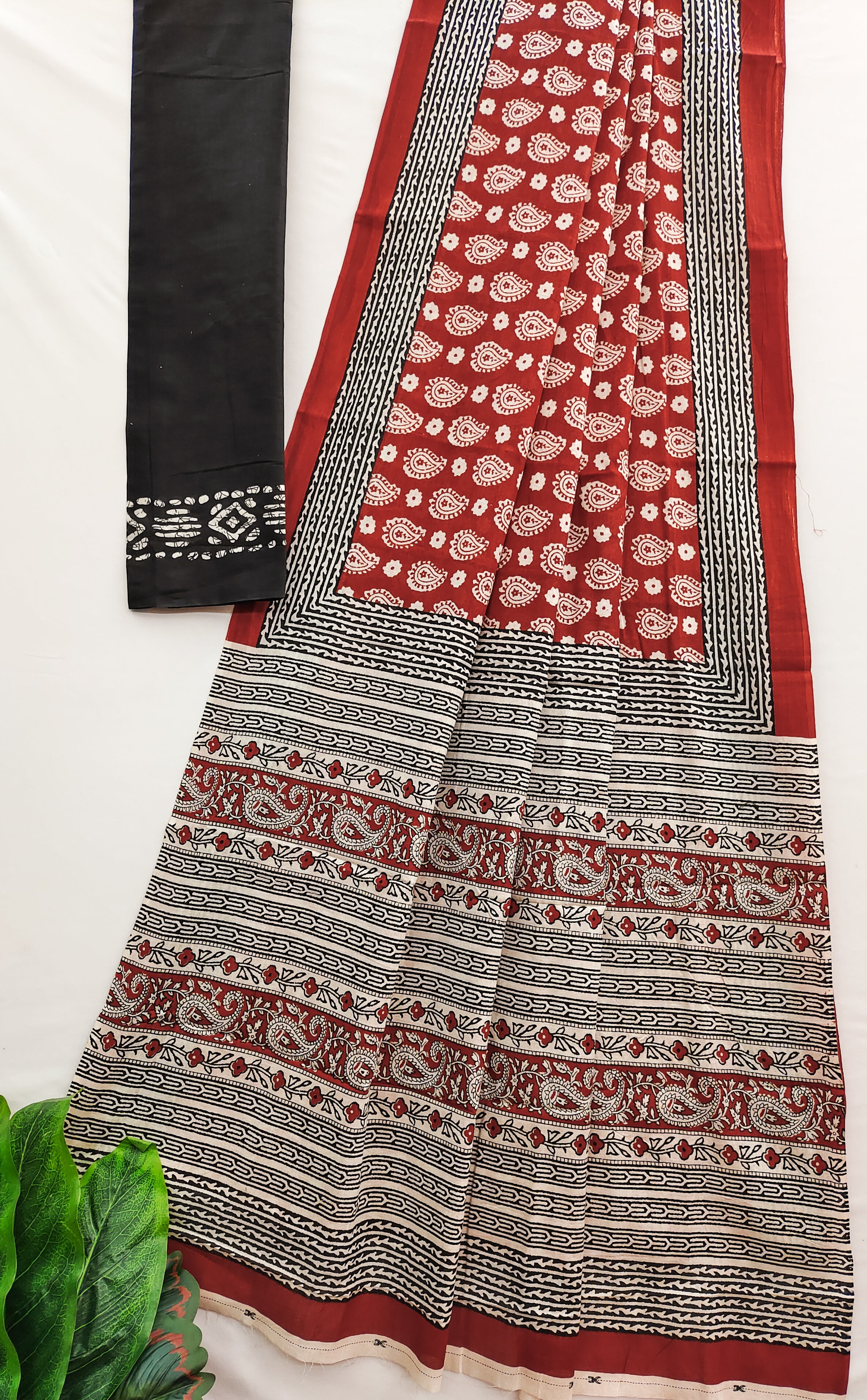 MISS JULIYANA PRIMUM COTTON JAIPUR BAGRU PRINTED COTTON MULMUL RUST RED SAREE