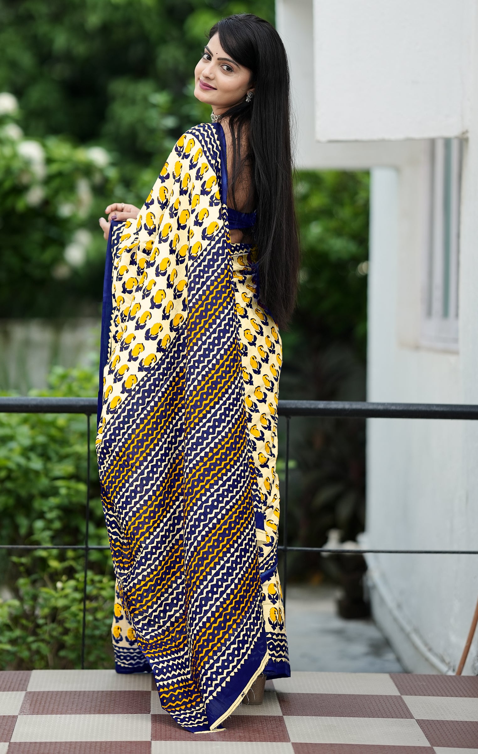 MISS JULIYANA PRIMUM COTTON JAIPUR BAGRU PRINTED COTTON MULMUL YELLOW SAREE