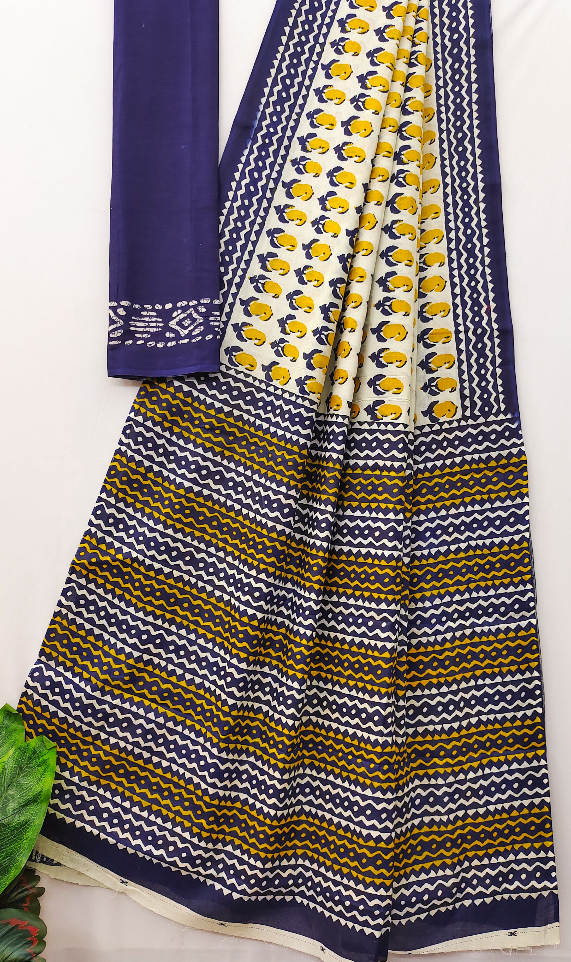 MISS JULIYANA PRIMUM COTTON JAIPUR BAGRU PRINTED COTTON MULMUL YELLOW SAREE