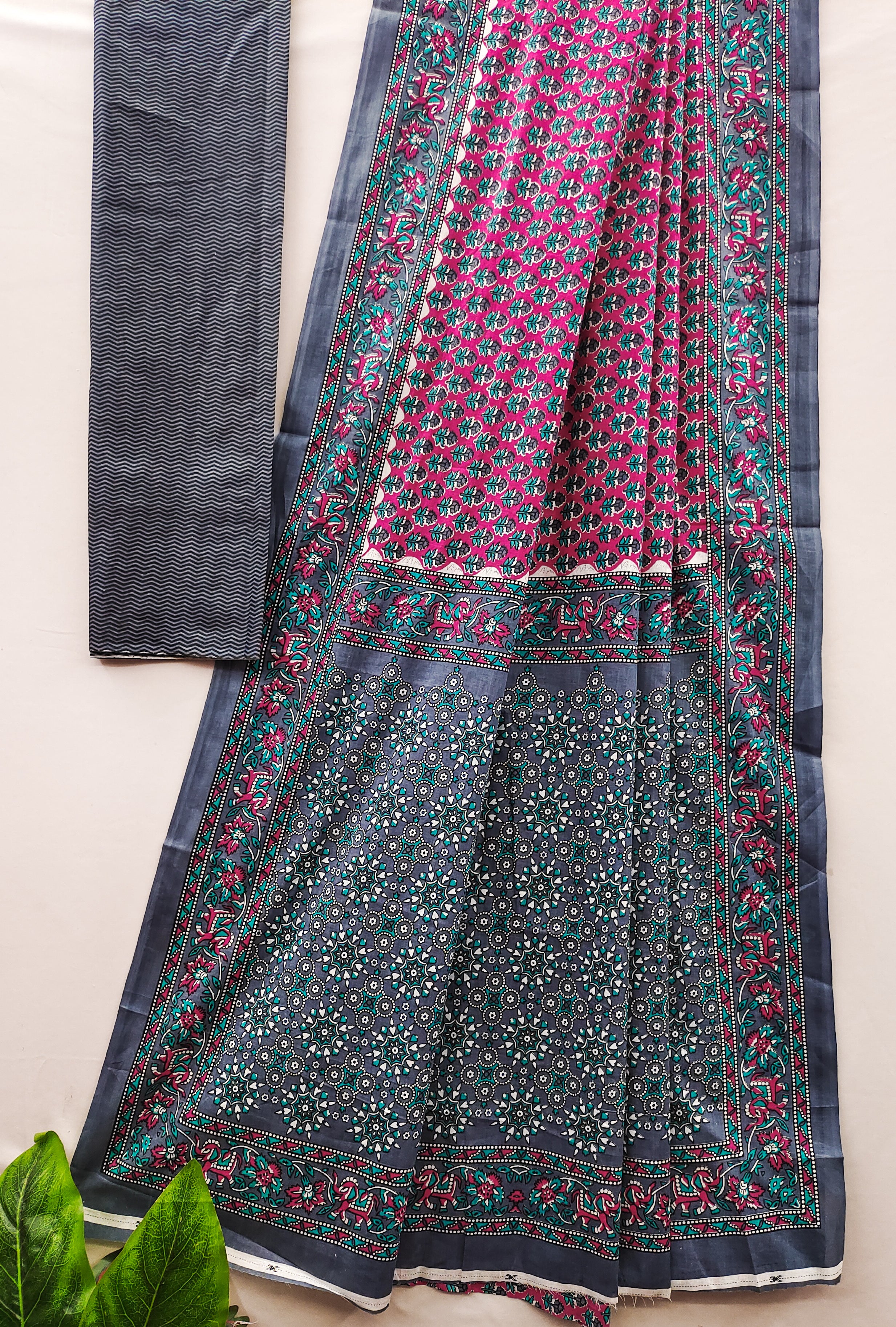 MISS JULIYANA PRIMUM COTTON JAIPUR BAGRU PRINTED COTTON MULMUL PINK SAREE