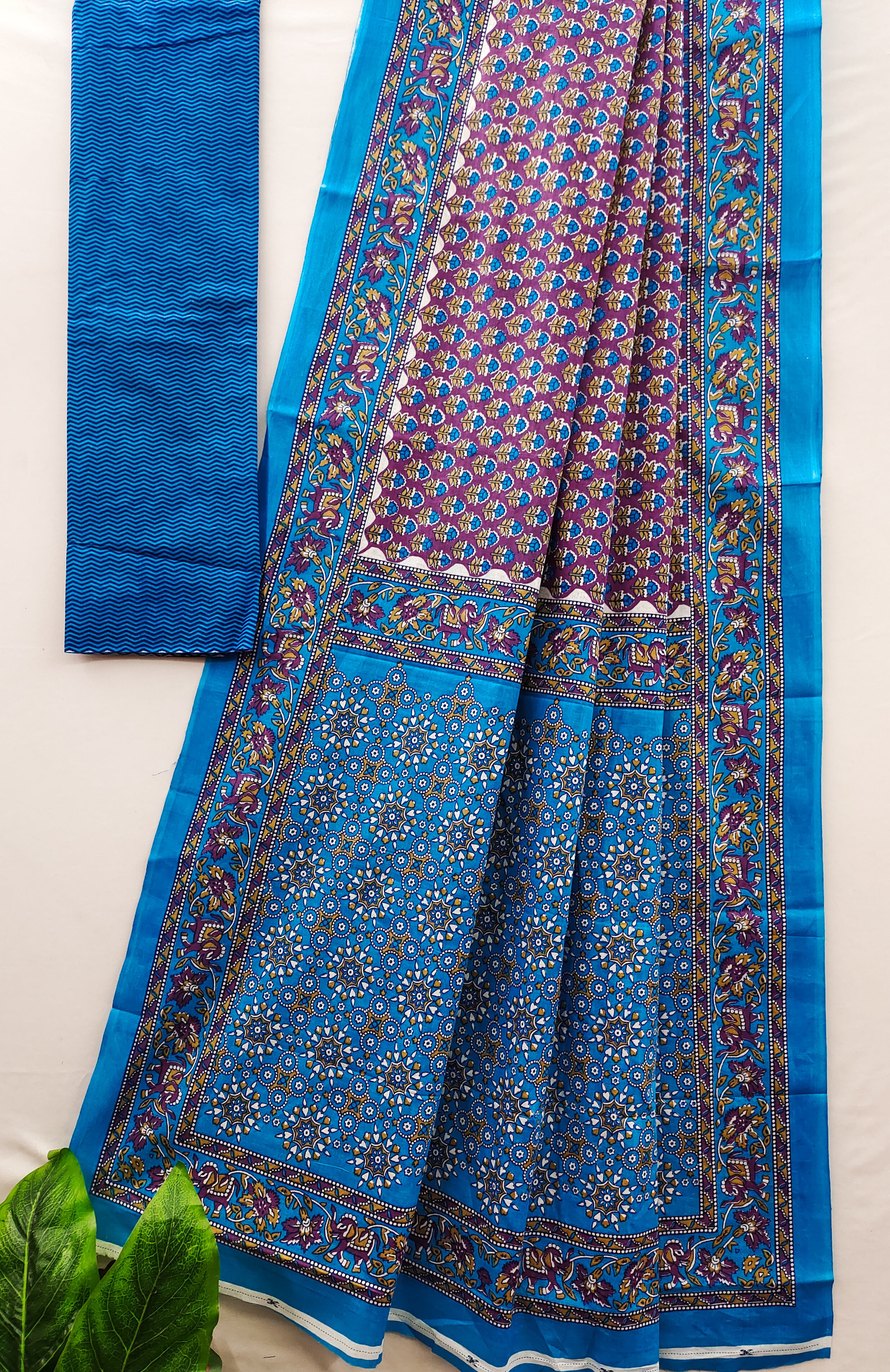 MISS JULIYANA PRIMUM COTTON JAIPUR BAGRU PRINTED COTTON MULMUL PURPLE SAREE