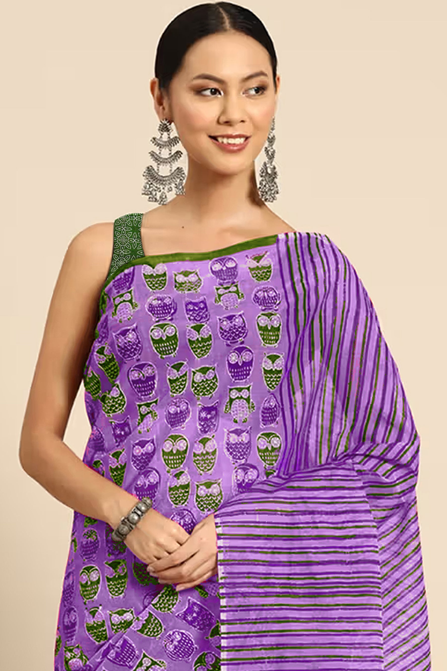 NIHAN SOFT PURE COTTON ABUTRACT HAND BLOCK PRINTED PURPLE SAREE