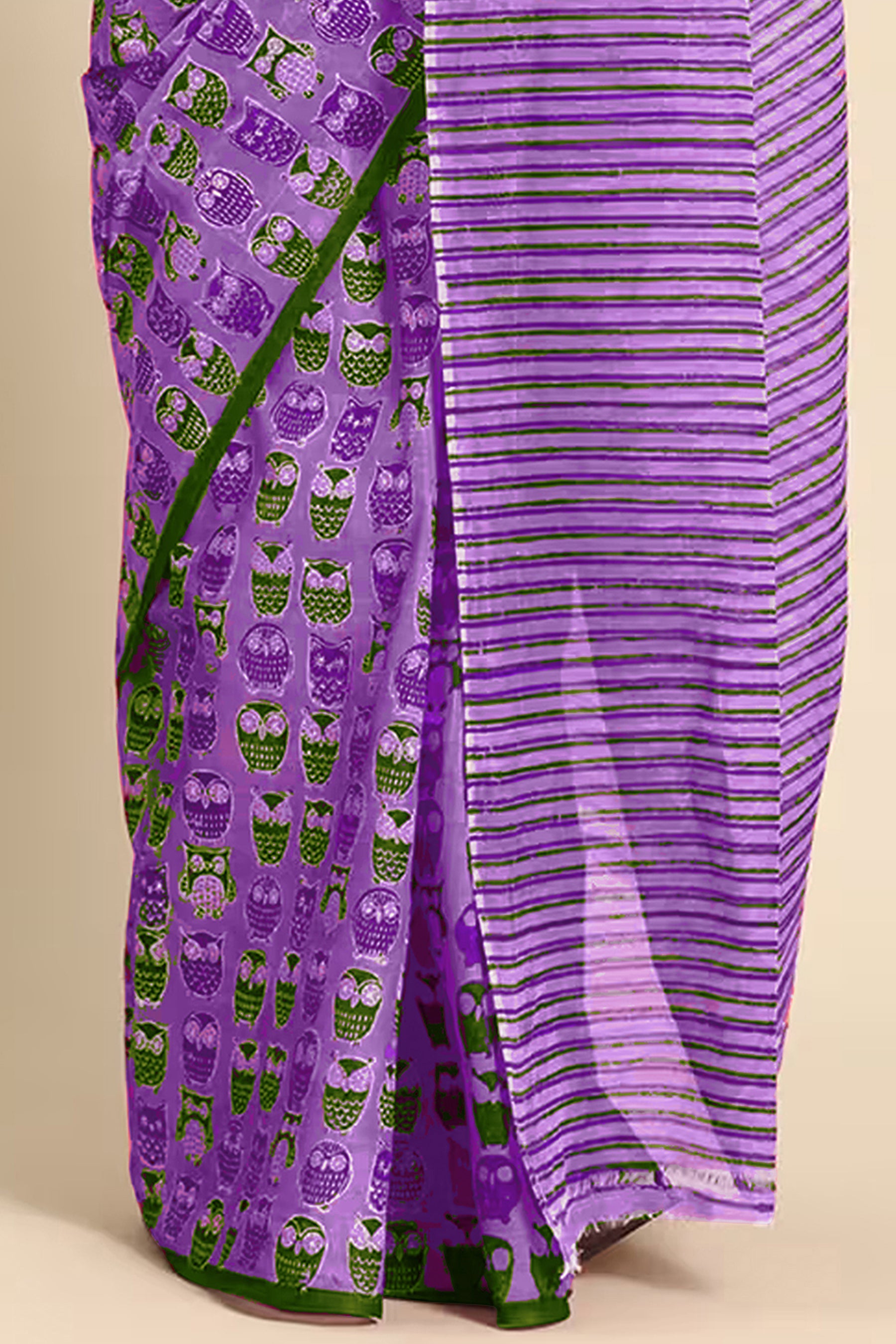NIHAN SOFT PURE COTTON ABUTRACT HAND BLOCK PRINTED PURPLE SAREE