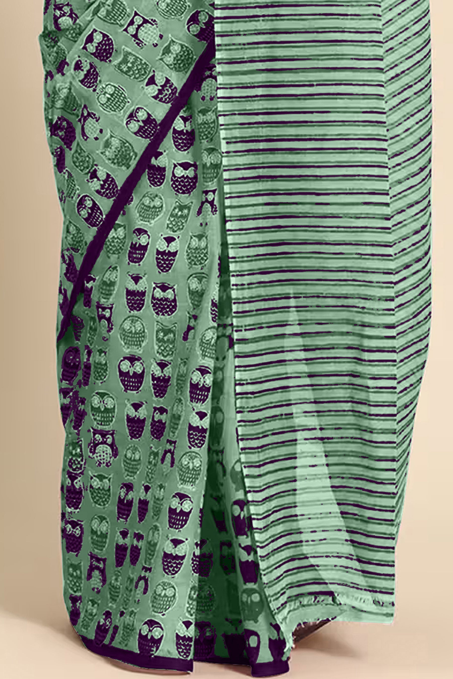NIHAN SOFT PURE COTTON ABUTRACT HAND BLOCK PRINTED GREEN SAREE