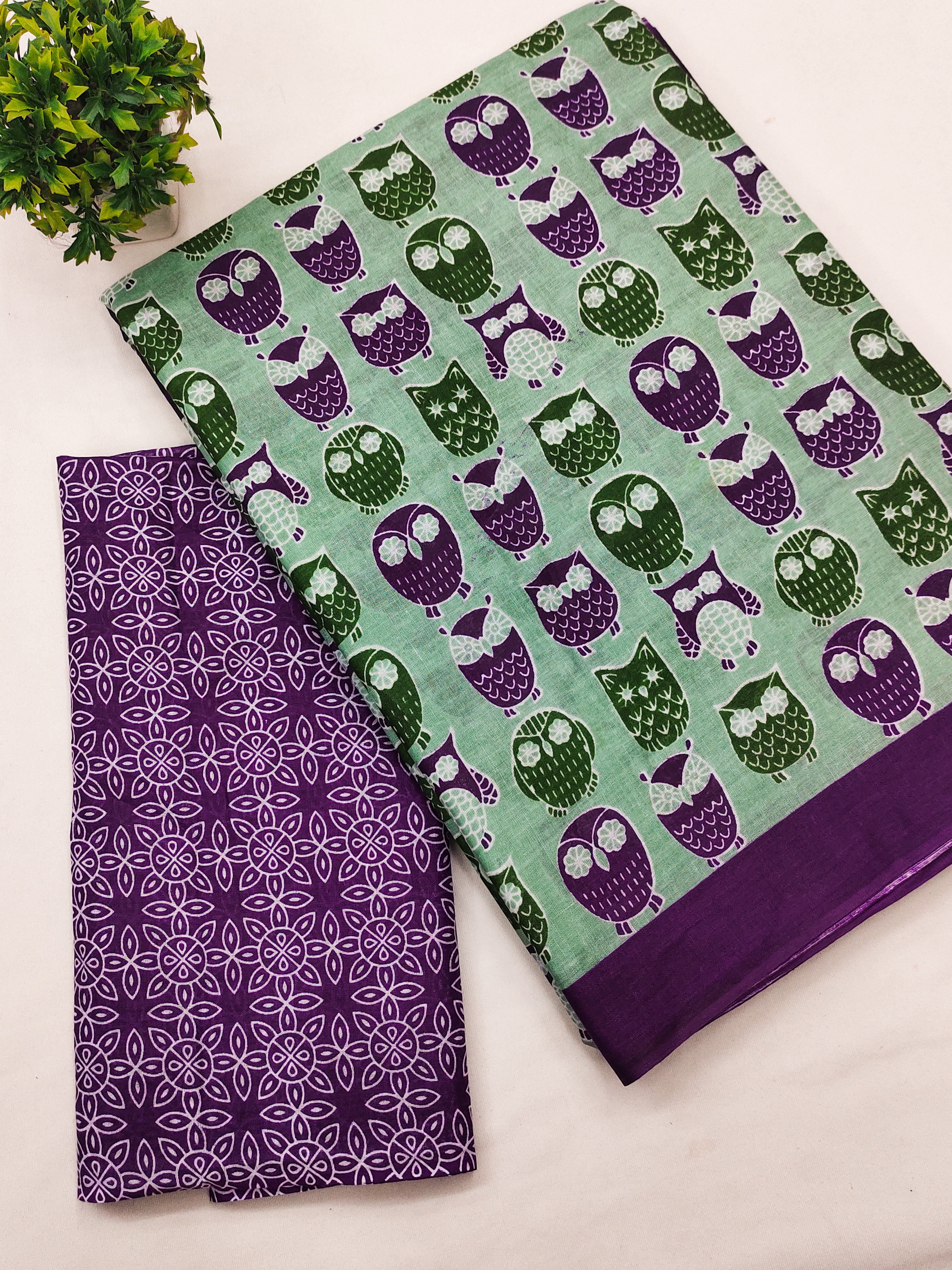 NIHAN SOFT PURE COTTON ABUTRACT HAND BLOCK PRINTED GREEN SAREE