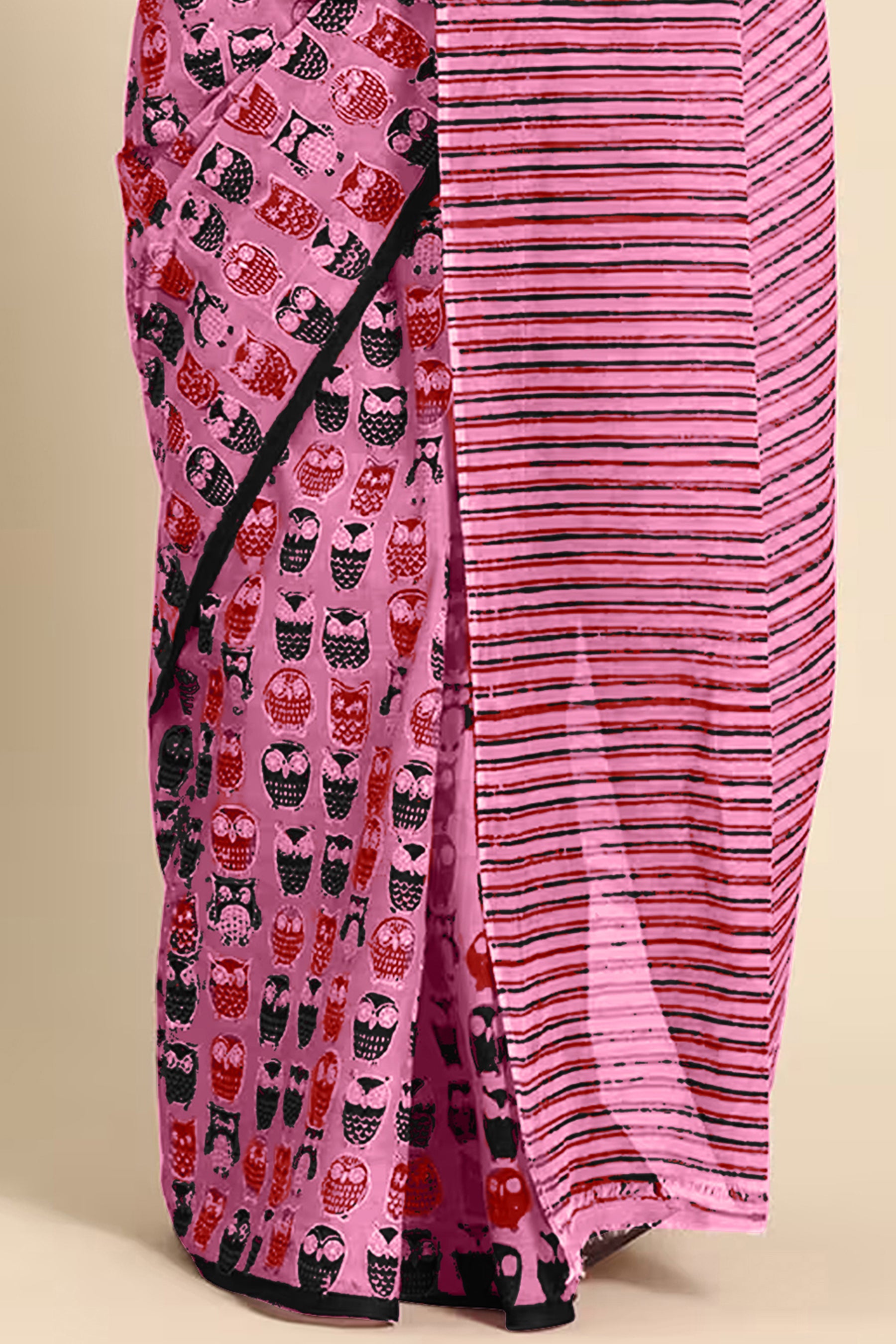 NIHAN SOFT PURE COTTON ABUTRACT HAND BLOCK PRINTED PINK SAREE