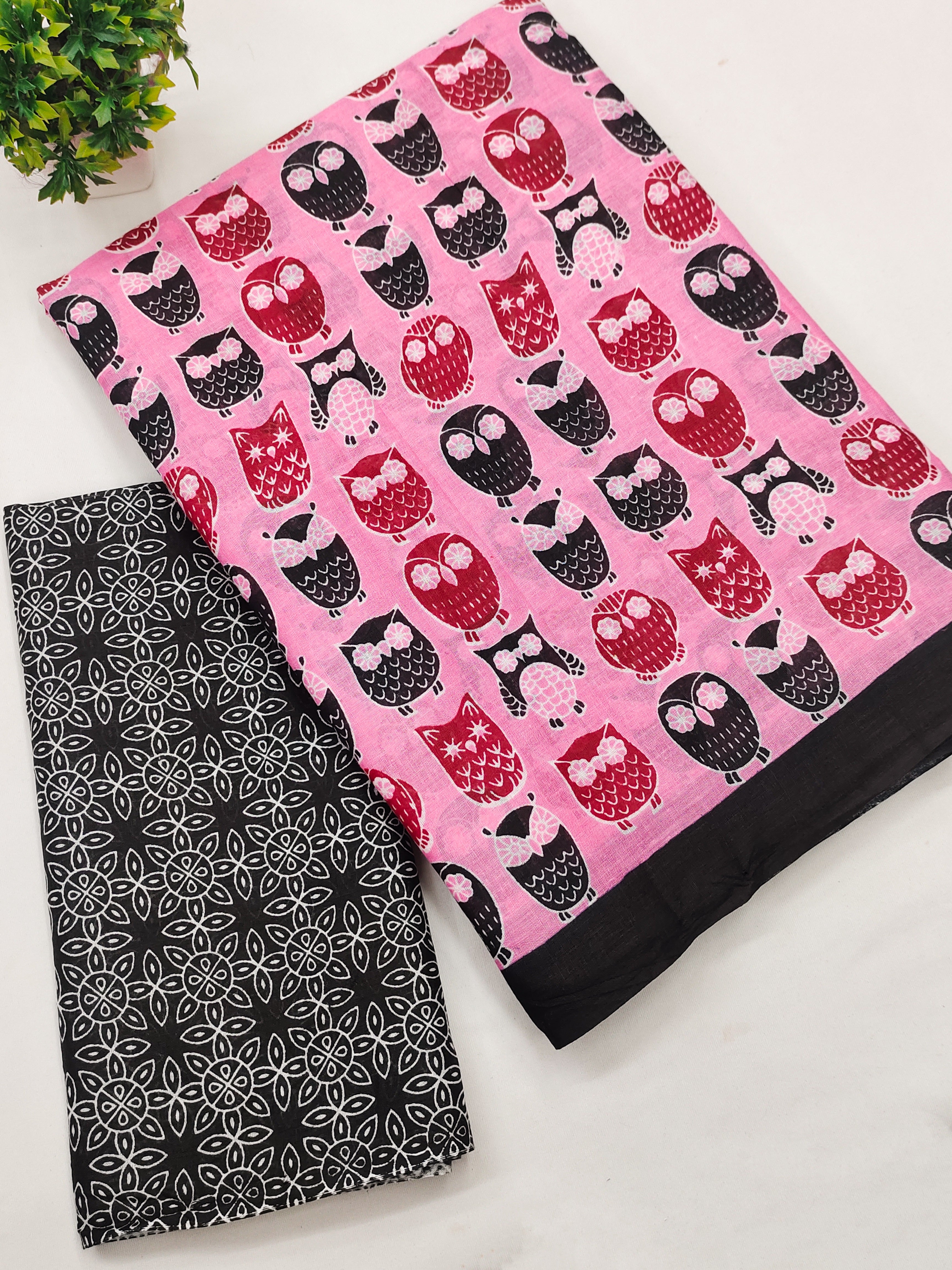 NIHAN SOFT PURE COTTON ABUTRACT HAND BLOCK PRINTED PINK SAREE