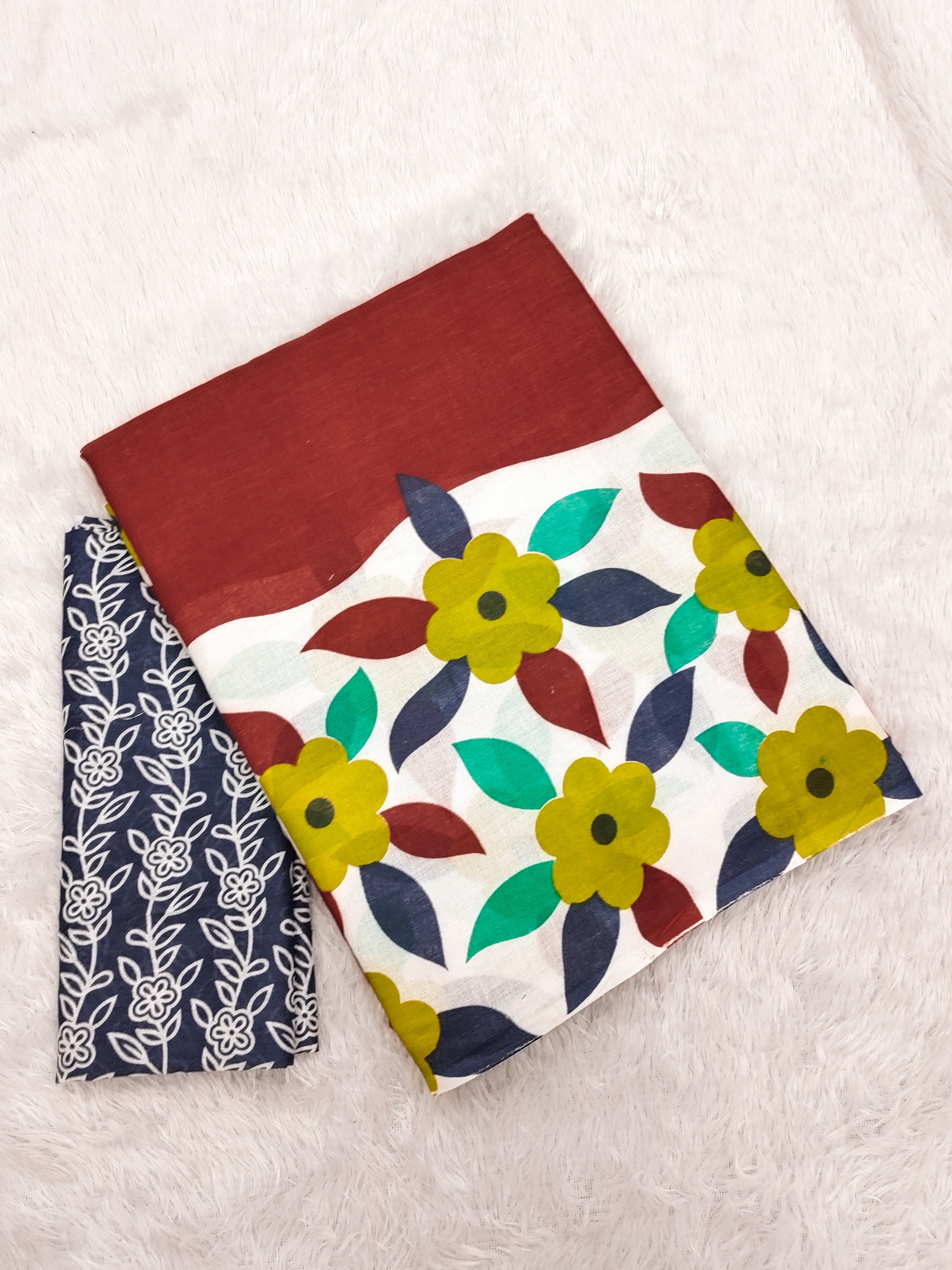 NIRUPA PURE MULMUL COTTON FLORAL PRINTED BLOCK PRINTD MAROON SAREE