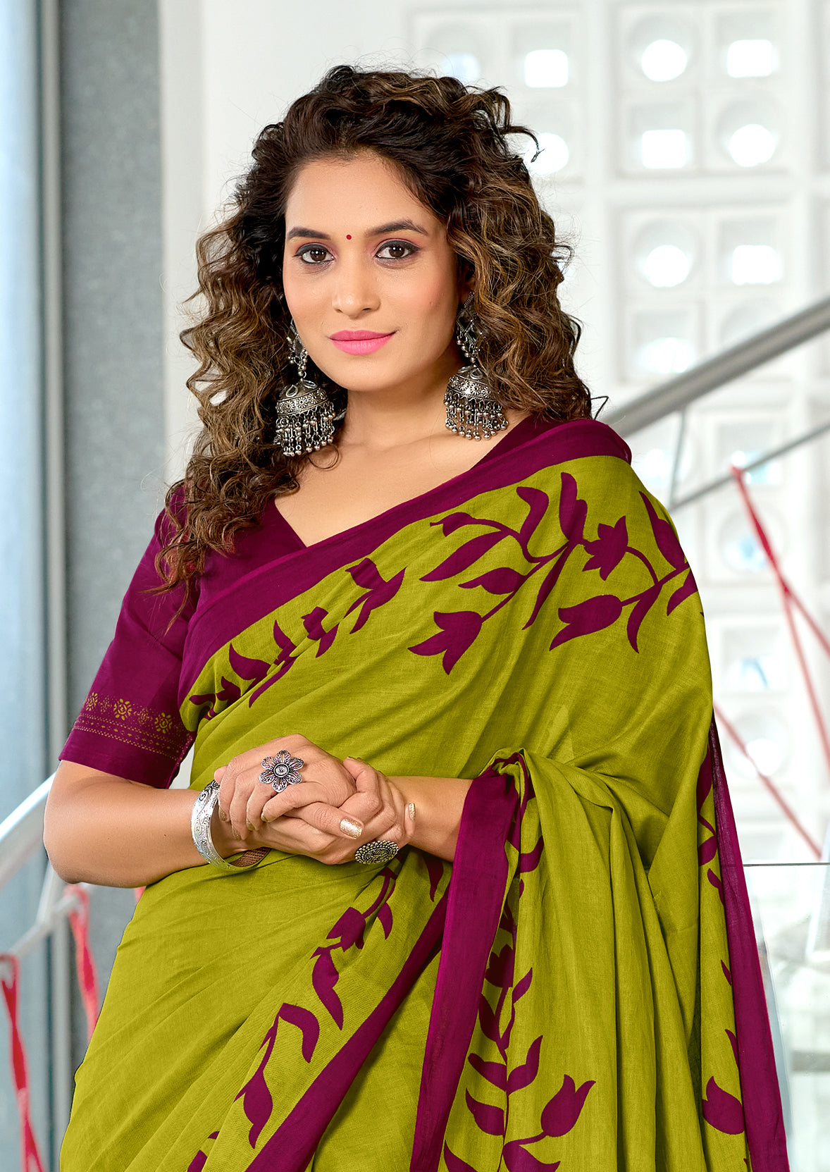 PADMAVATI PURE MULMUL COTTON FANCY HAND BLOCK PRINT GREEN SAREE