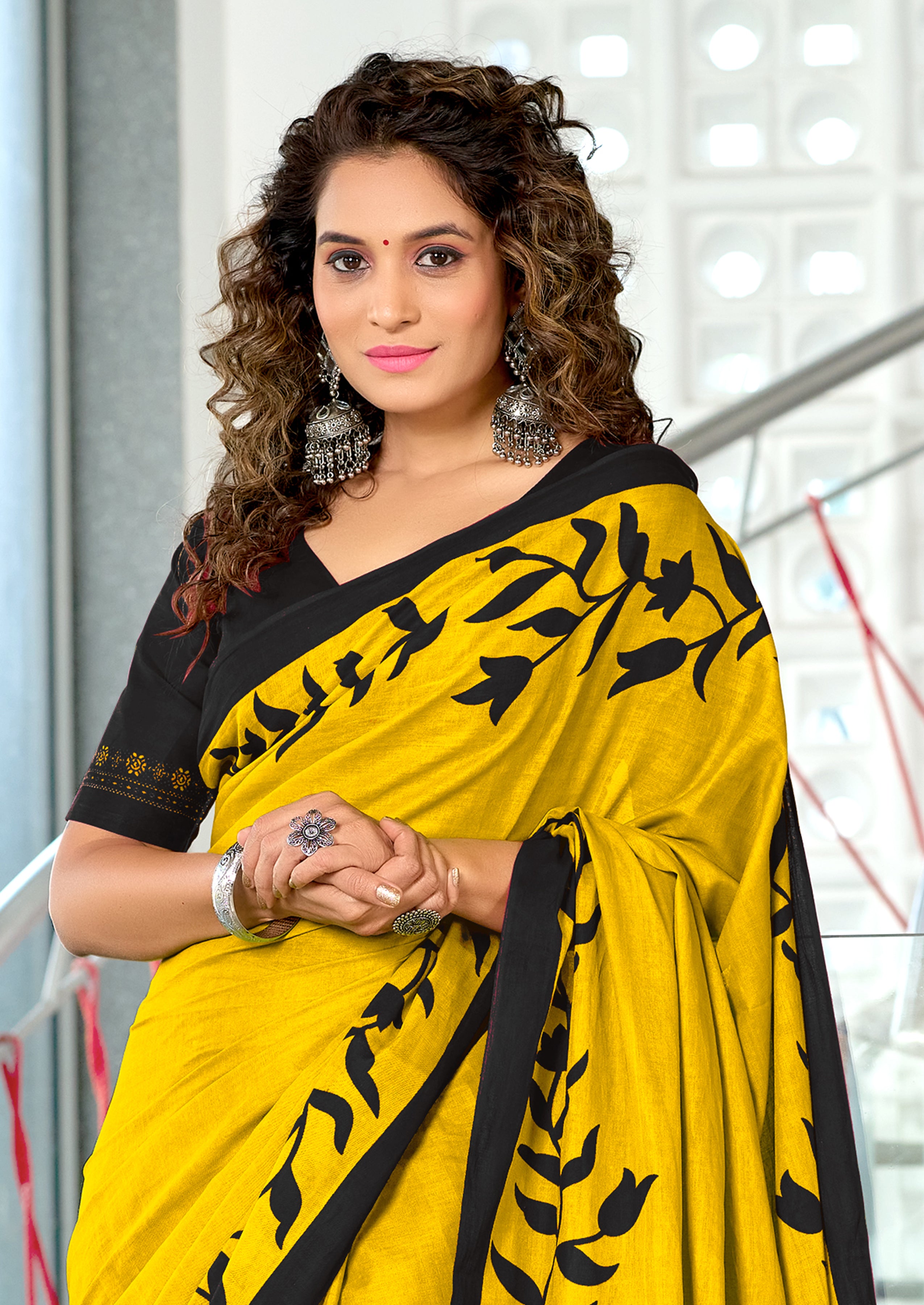 PADMAVATI PURE MULMUL COTTON FANCY HAND BLOCK PRINT YELLOW SAREE