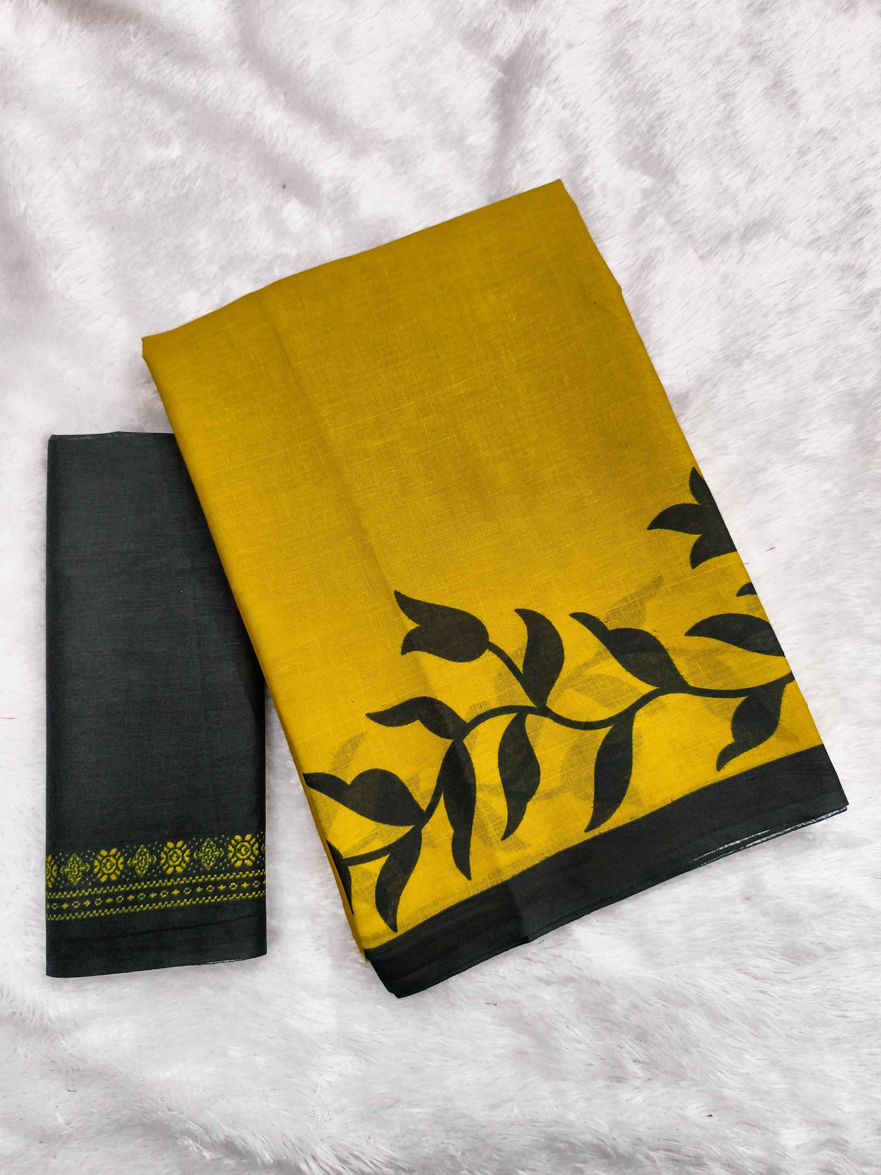 PADMAVATI PURE MULMUL COTTON FANCY HAND BLOCK PRINT YELLOW SAREE