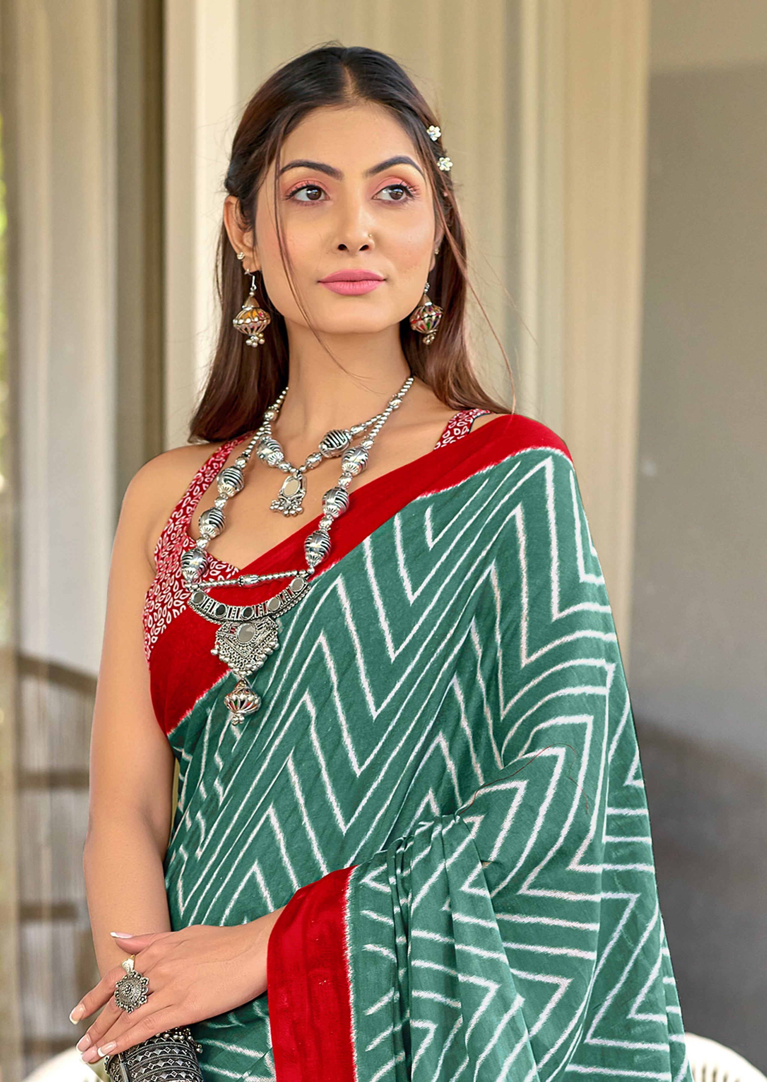 PALLAVI MULMUL PURE COTTON FANCY HAND BLOCK PRINT TEAL SAREE