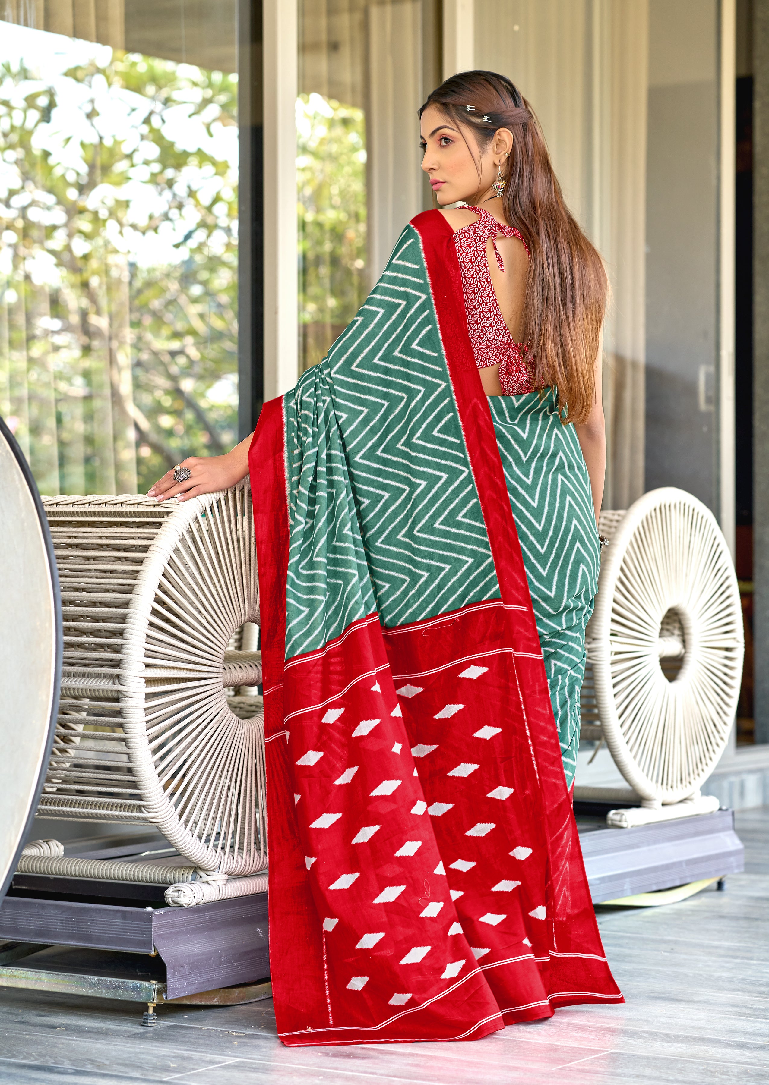 PALLAVI MULMUL PURE COTTON FANCY HAND BLOCK PRINT TEAL SAREE