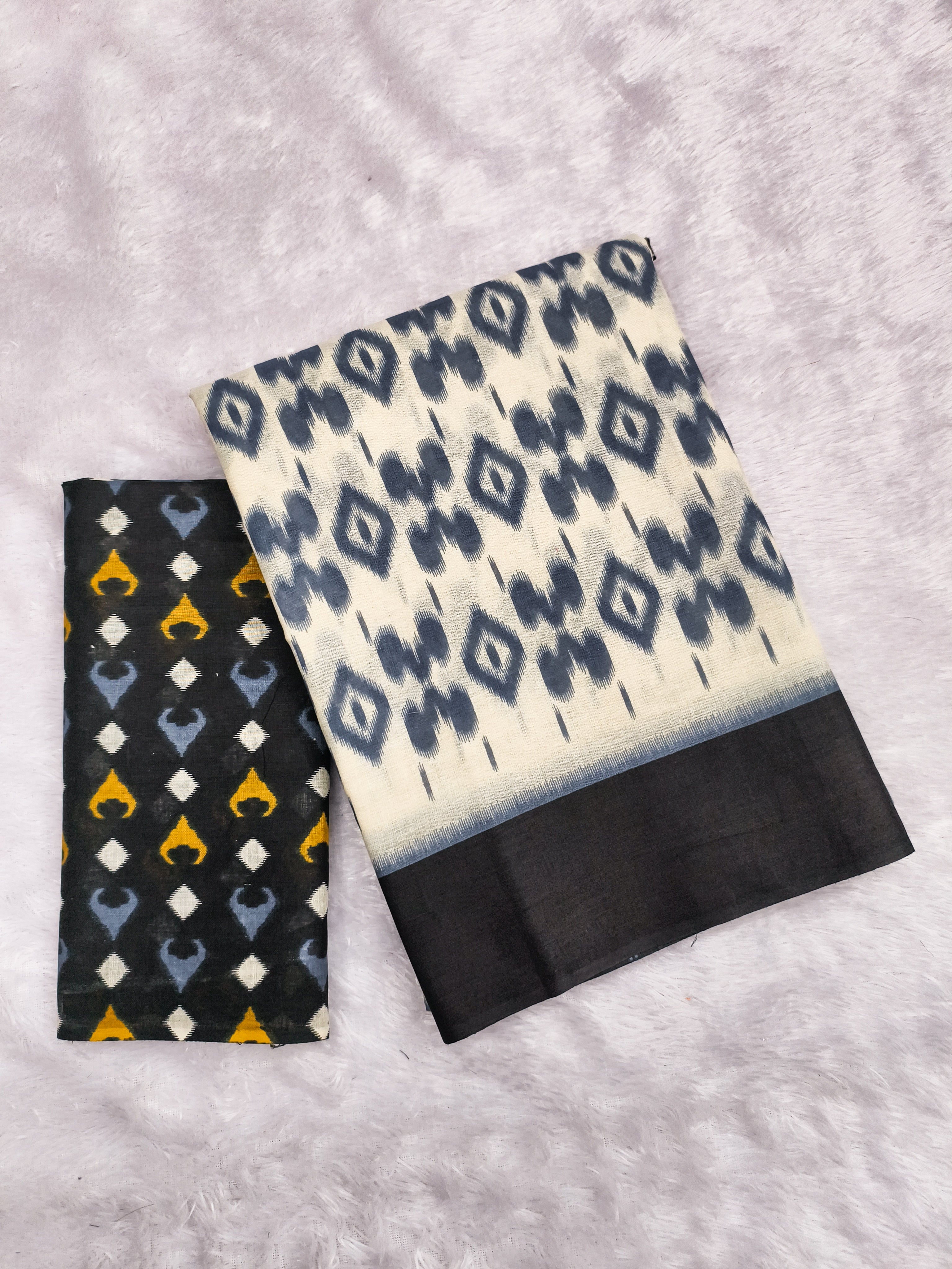 PARIBHASHA PURE MULMUL COTTON FANCY HAND BLOCK PRINT WHITE AND BLACK SAREE