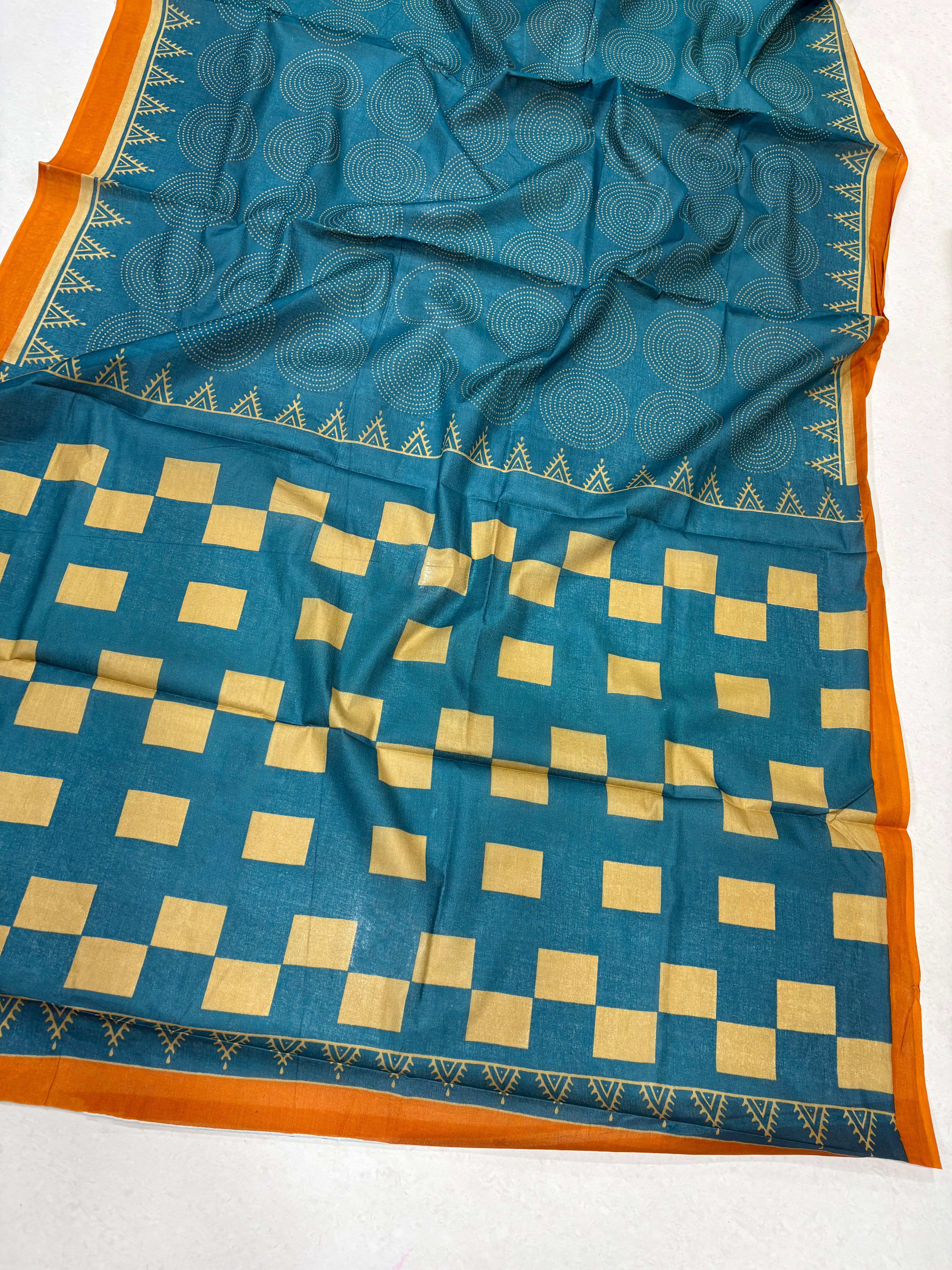 PARV SOFT PURE COTTON BAGRU BANDHANI HAND BLOCK PRINT BLUE SAREE