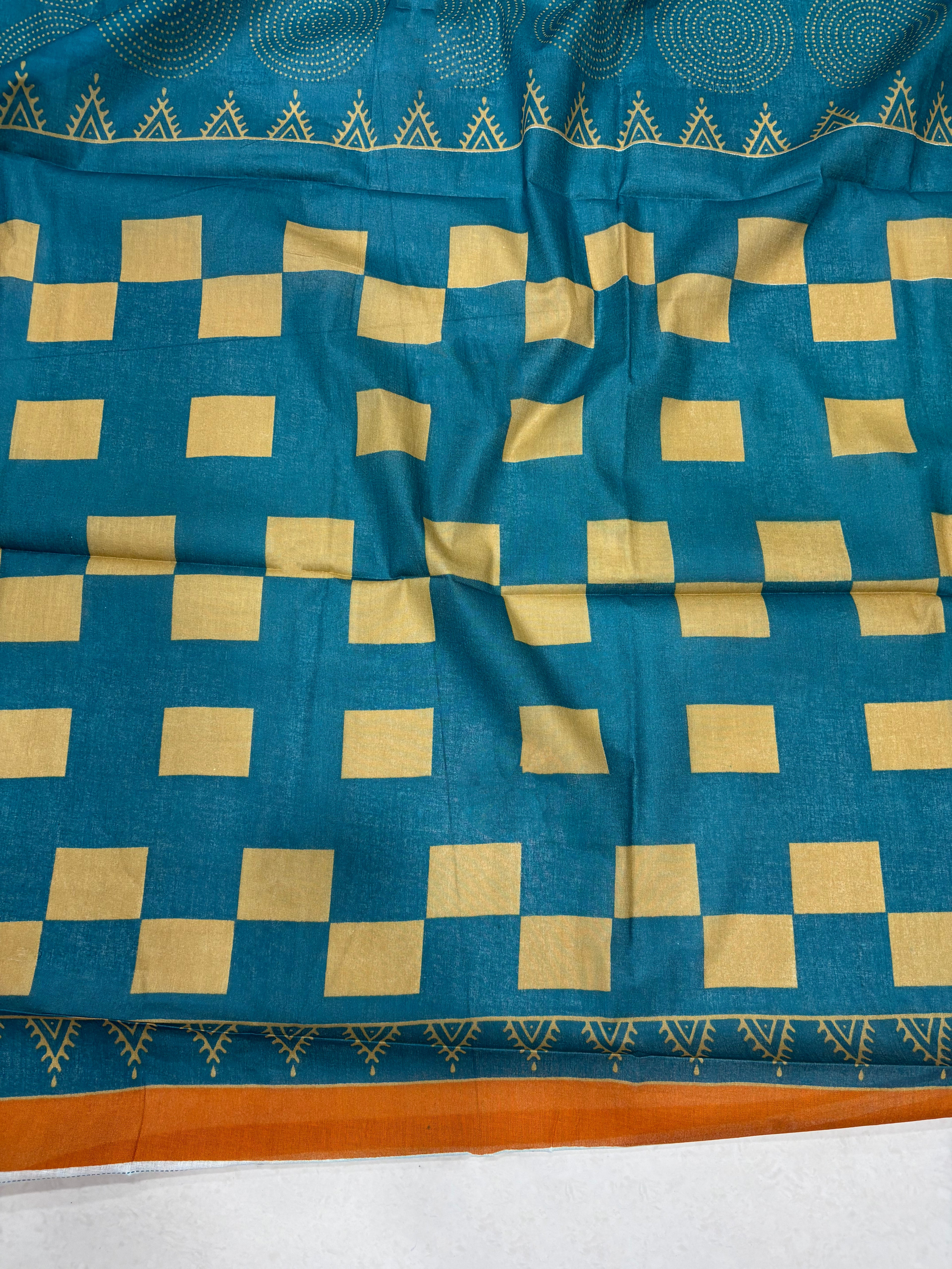 PARV SOFT PURE COTTON BAGRU BANDHANI HAND BLOCK PRINT BLUE SAREE