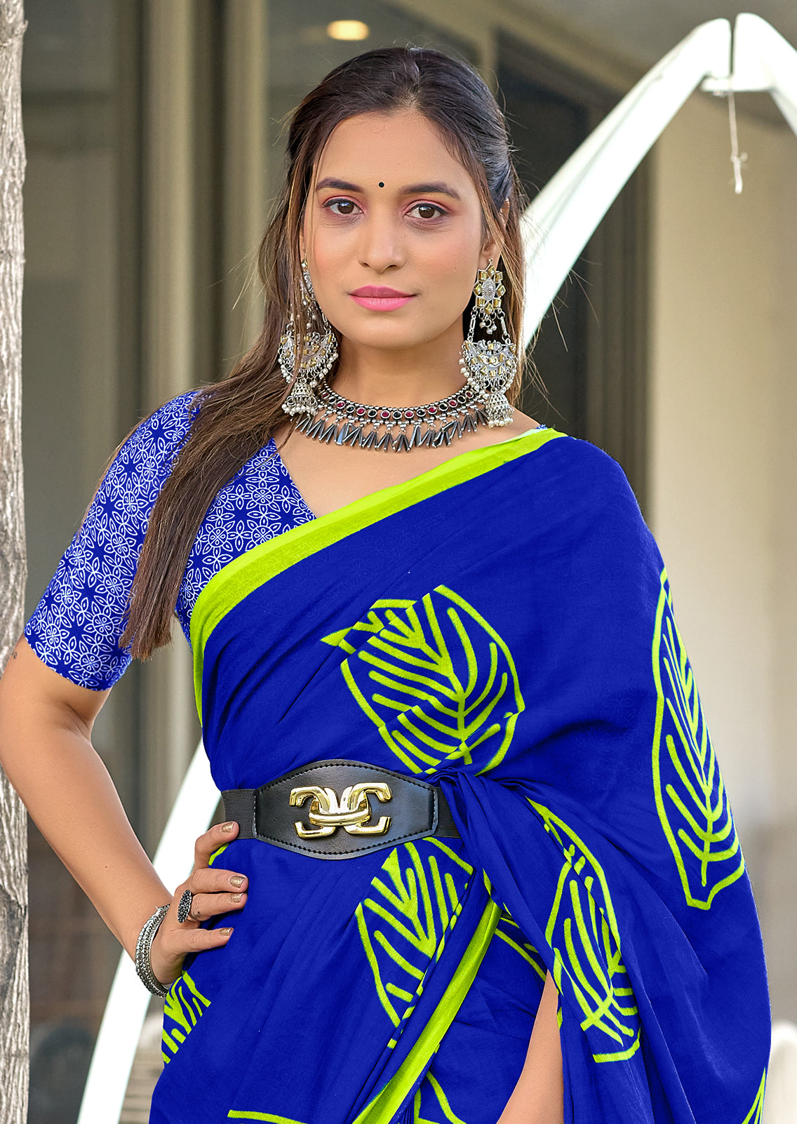 PRANAVI PURE MULMUL MORDAN HAND BLOCK PRINTD BLUE SAREE