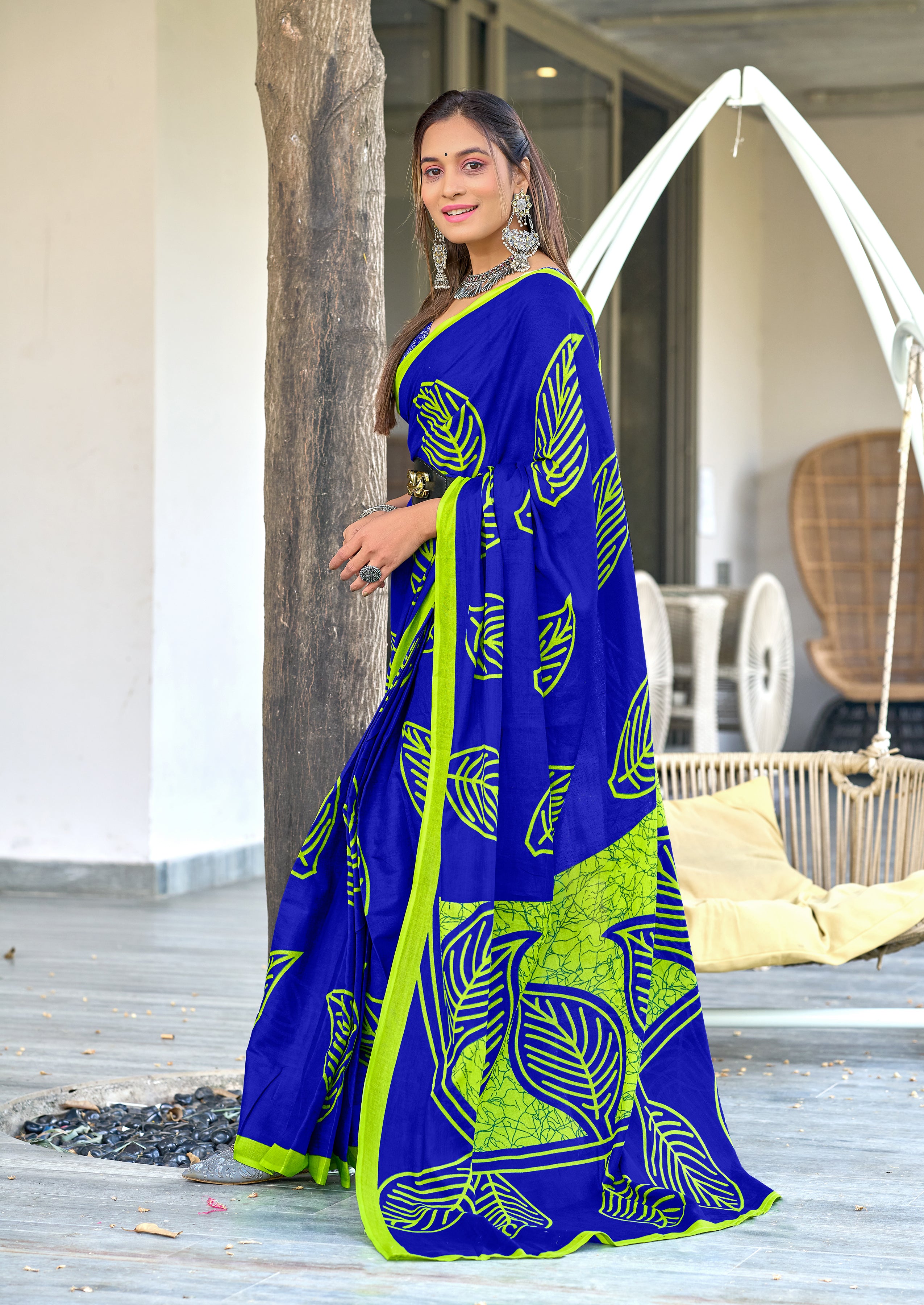 PRANAVI PURE MULMUL MORDAN HAND BLOCK PRINTD BLUE SAREE