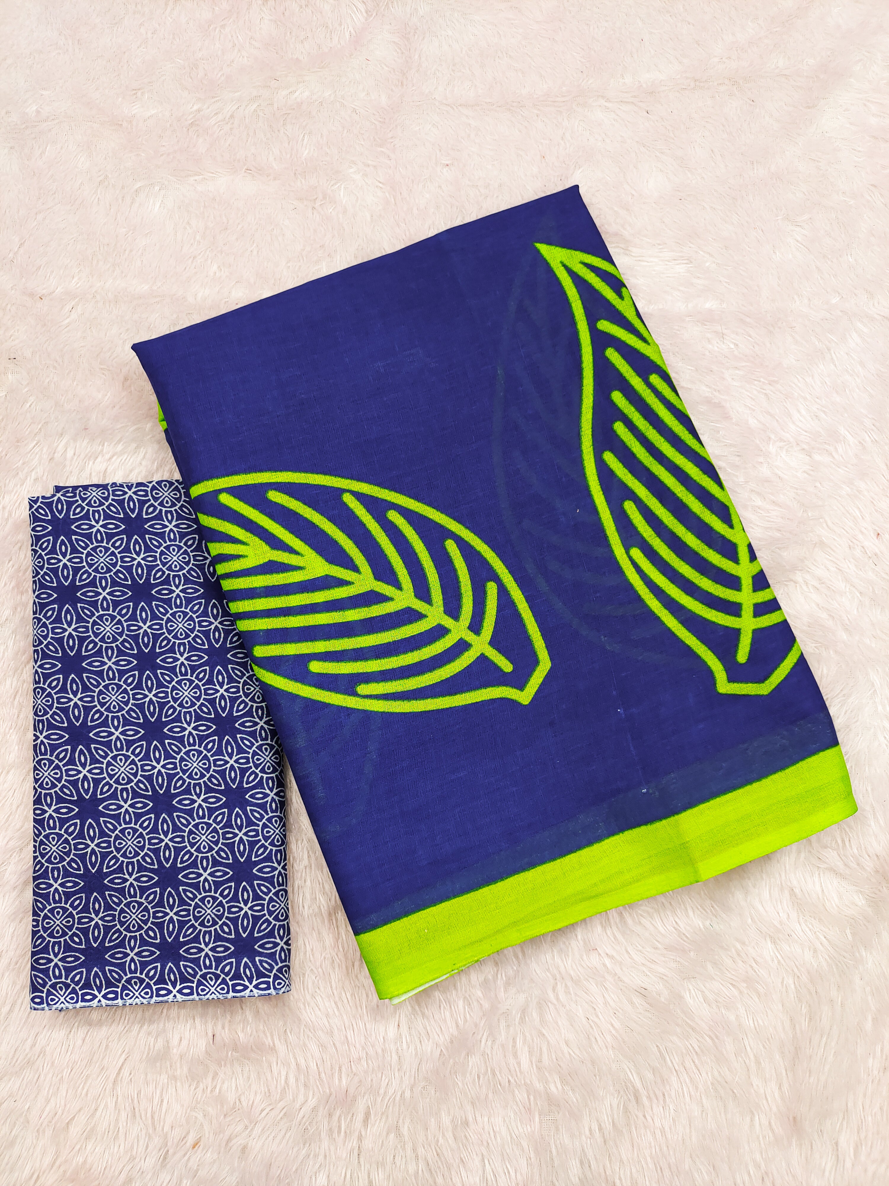 PRANAVI PURE MULMUL MORDAN HAND BLOCK PRINTD BLUE SAREE