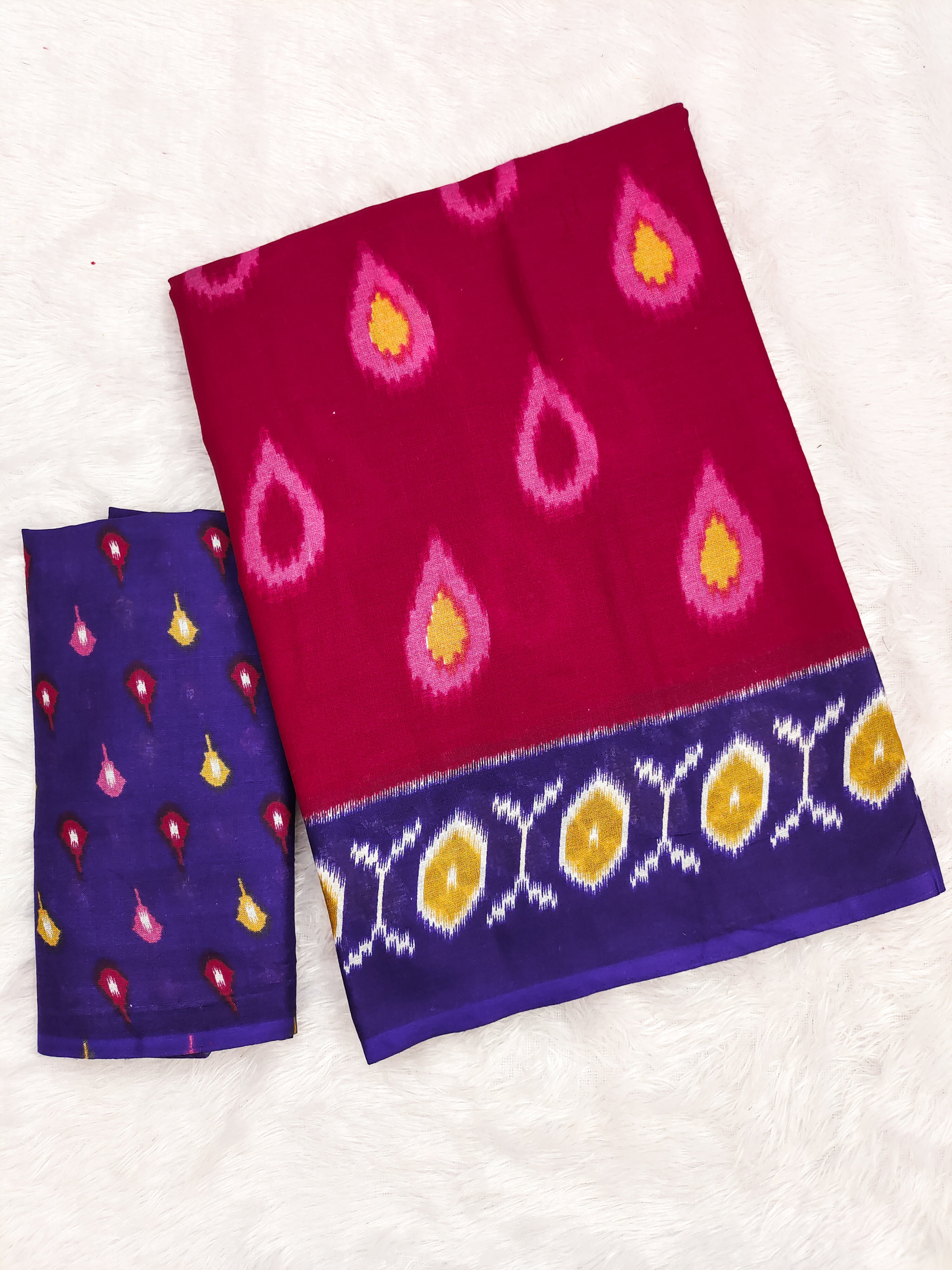 PREKSHA PURE MULMUL IKKAT HAND BLOCK PRINTD PINK SAREE