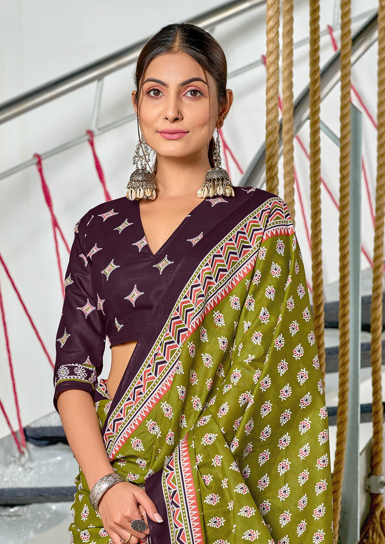 RACHITA PURE MULMUL COTTON BAGRU PRINTD GREEN SAREE