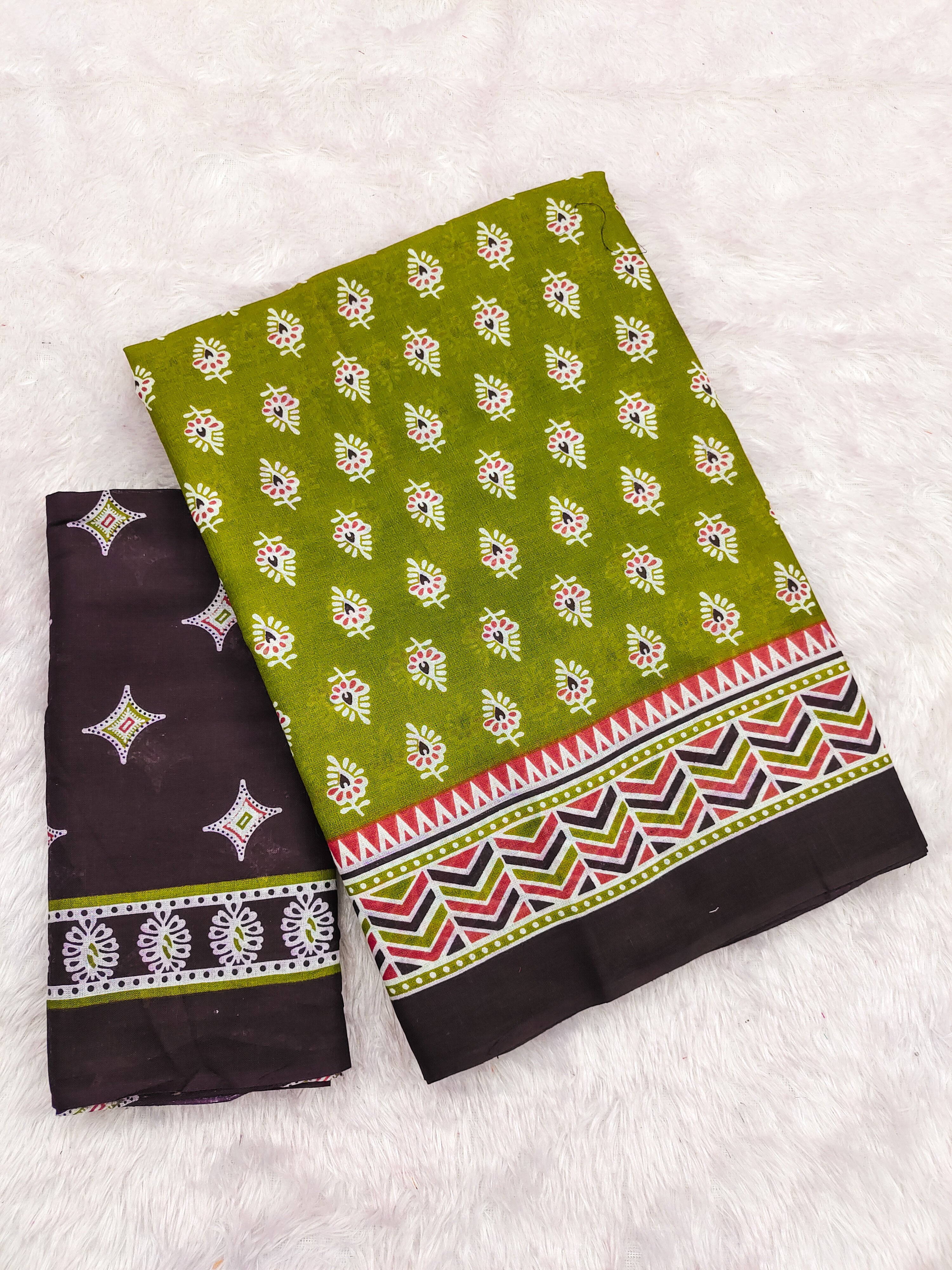 RACHITA PURE MULMUL COTTON BAGRU PRINTD GREEN SAREE