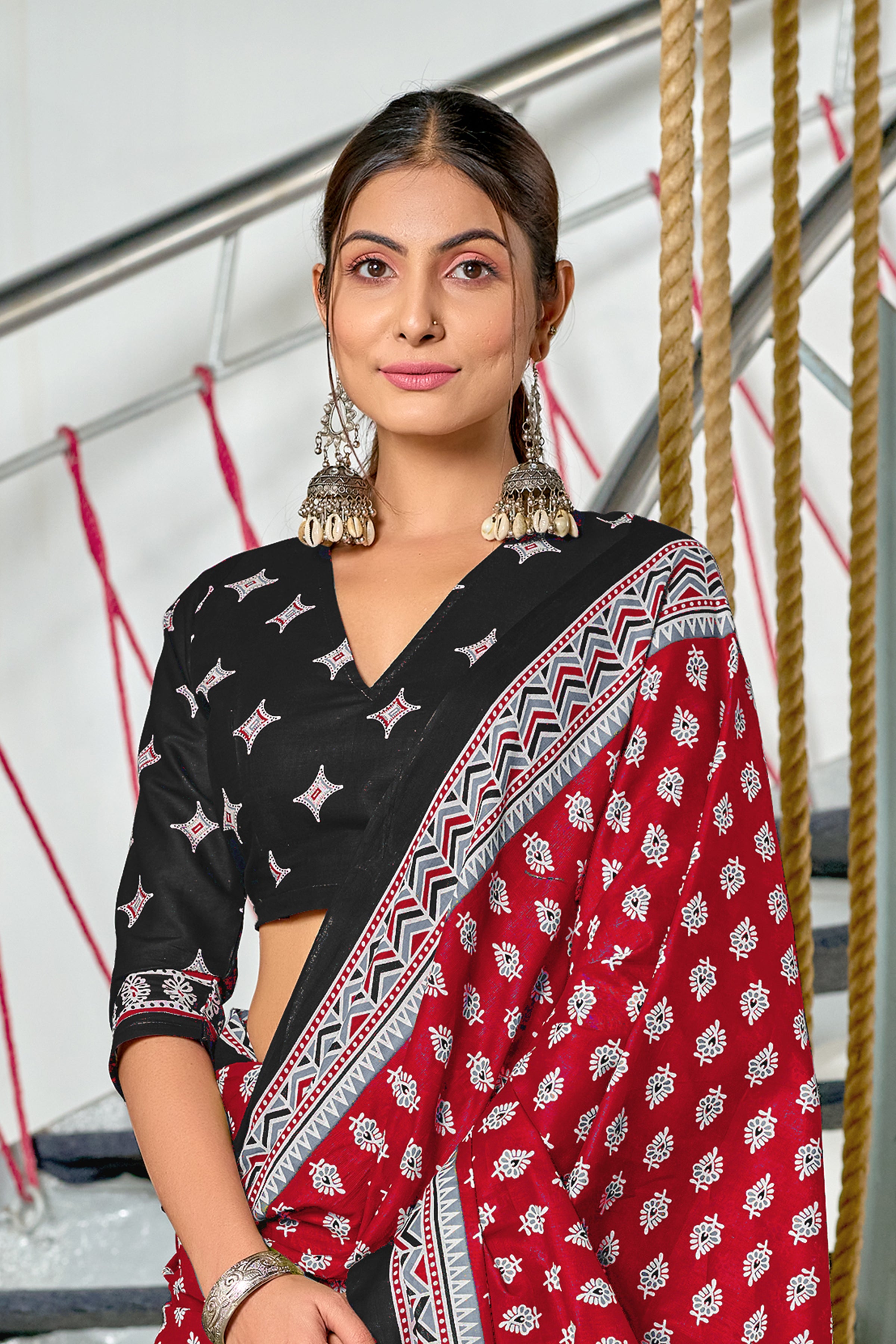 RACHITA PURE MULMUL COTTON BAGRU PRINTD MAROON SAREE