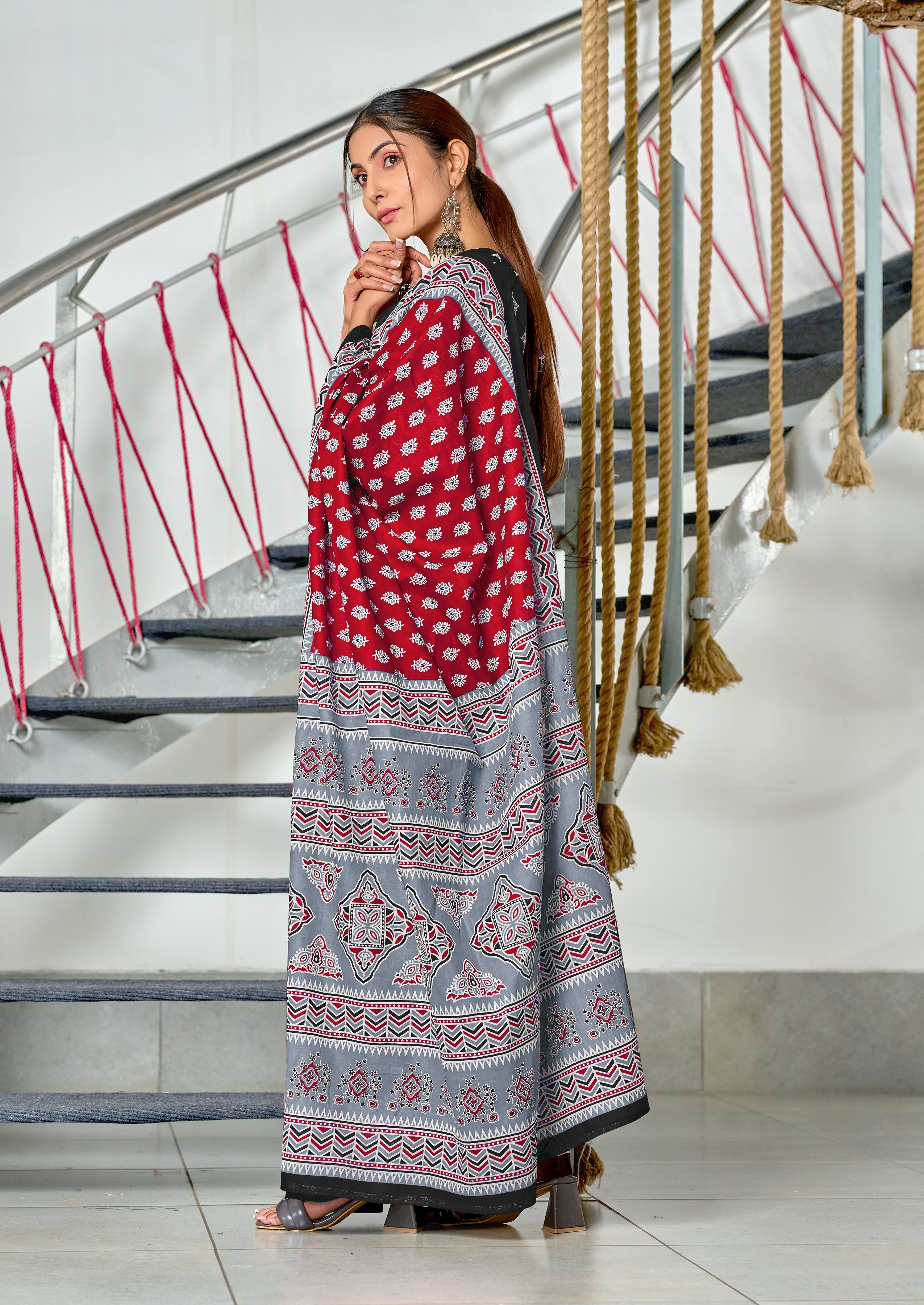 RACHITA PURE MULMUL COTTON BAGRU PRINTD MAROON SAREE