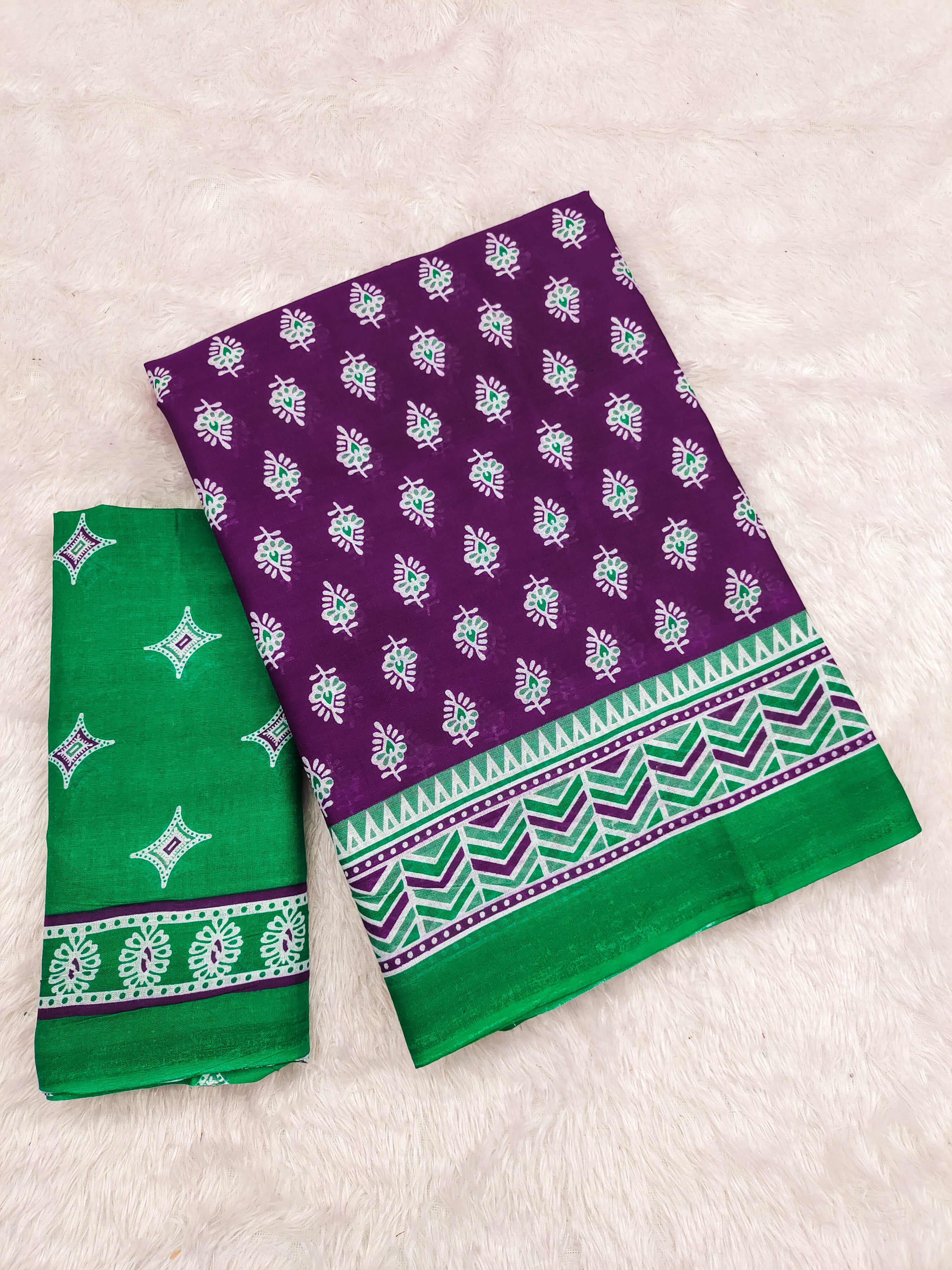 RACHITA PURE MULMUL COTTON BAGRU PRINTD PURPLE SAREE