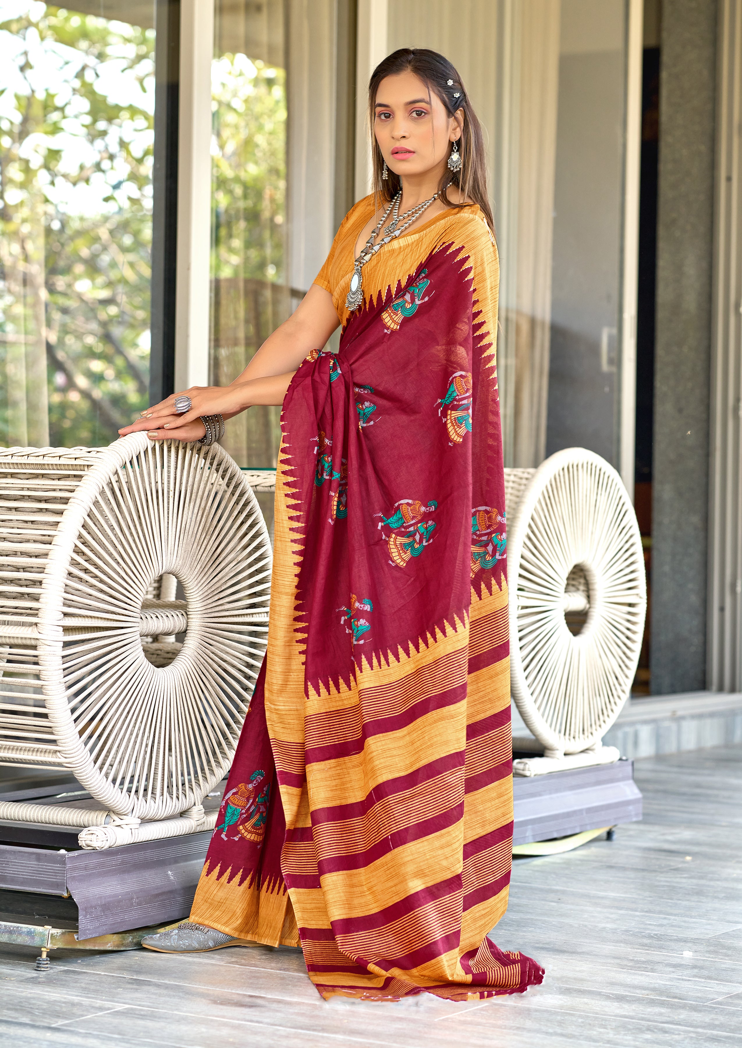 RAMLILA SOFT MULMUL PURE COTTON WITH BEAUTIFUL KALAMKARI HAND RED PRINT BLACK SAREE