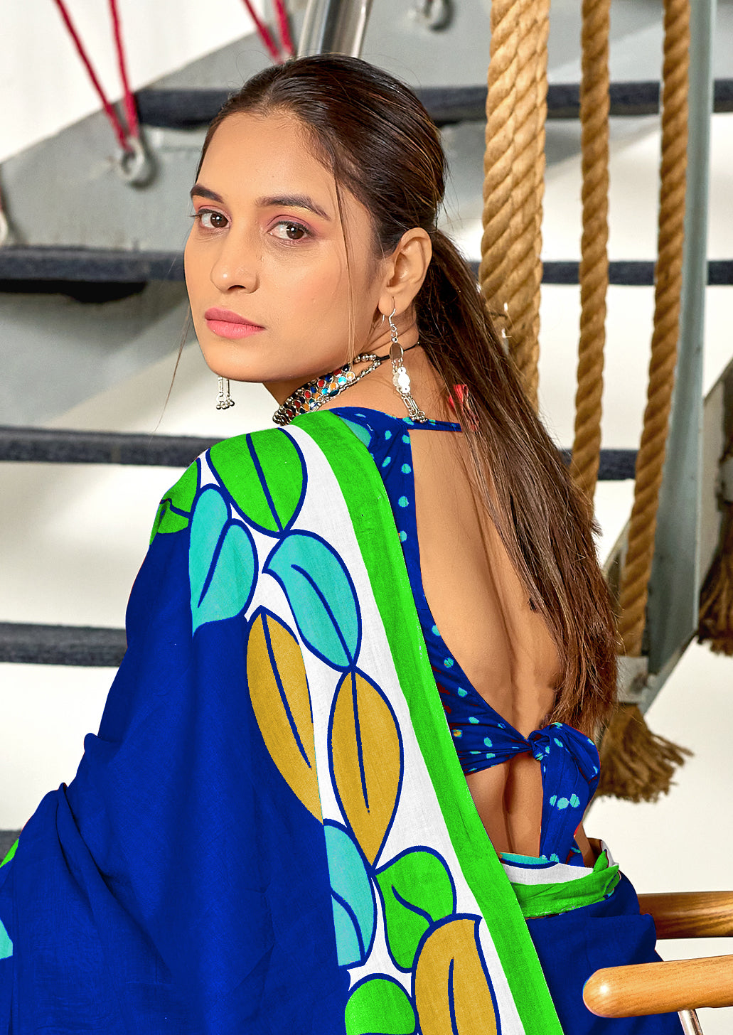 RAMYA PURE MULMUL MADHUBANI HAND BLOCK PRINTD BLUE SAREE