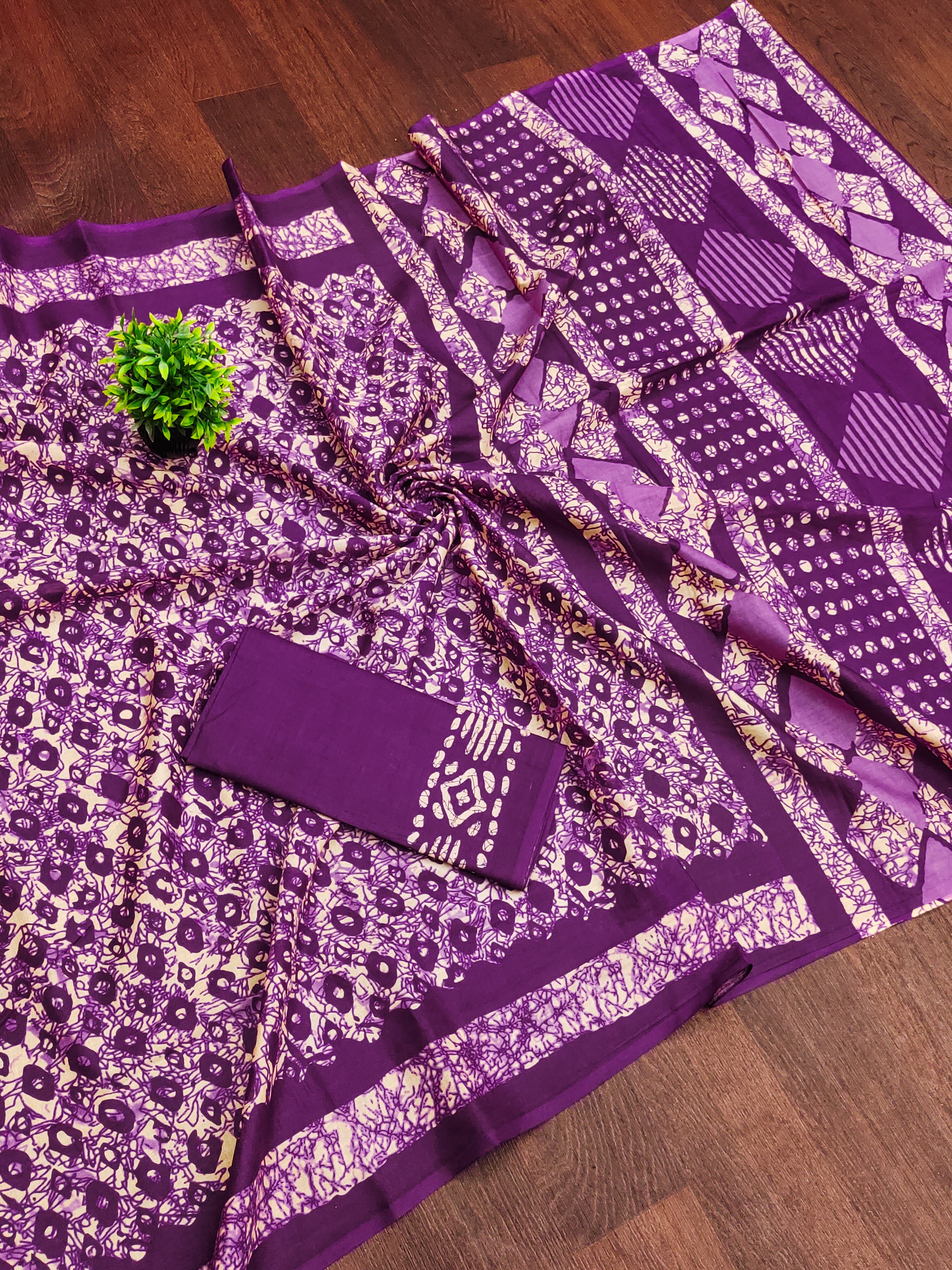 RASMALI BATIK PURE MULMUL COTTON BATIK PRINTD PURPLE SAREE