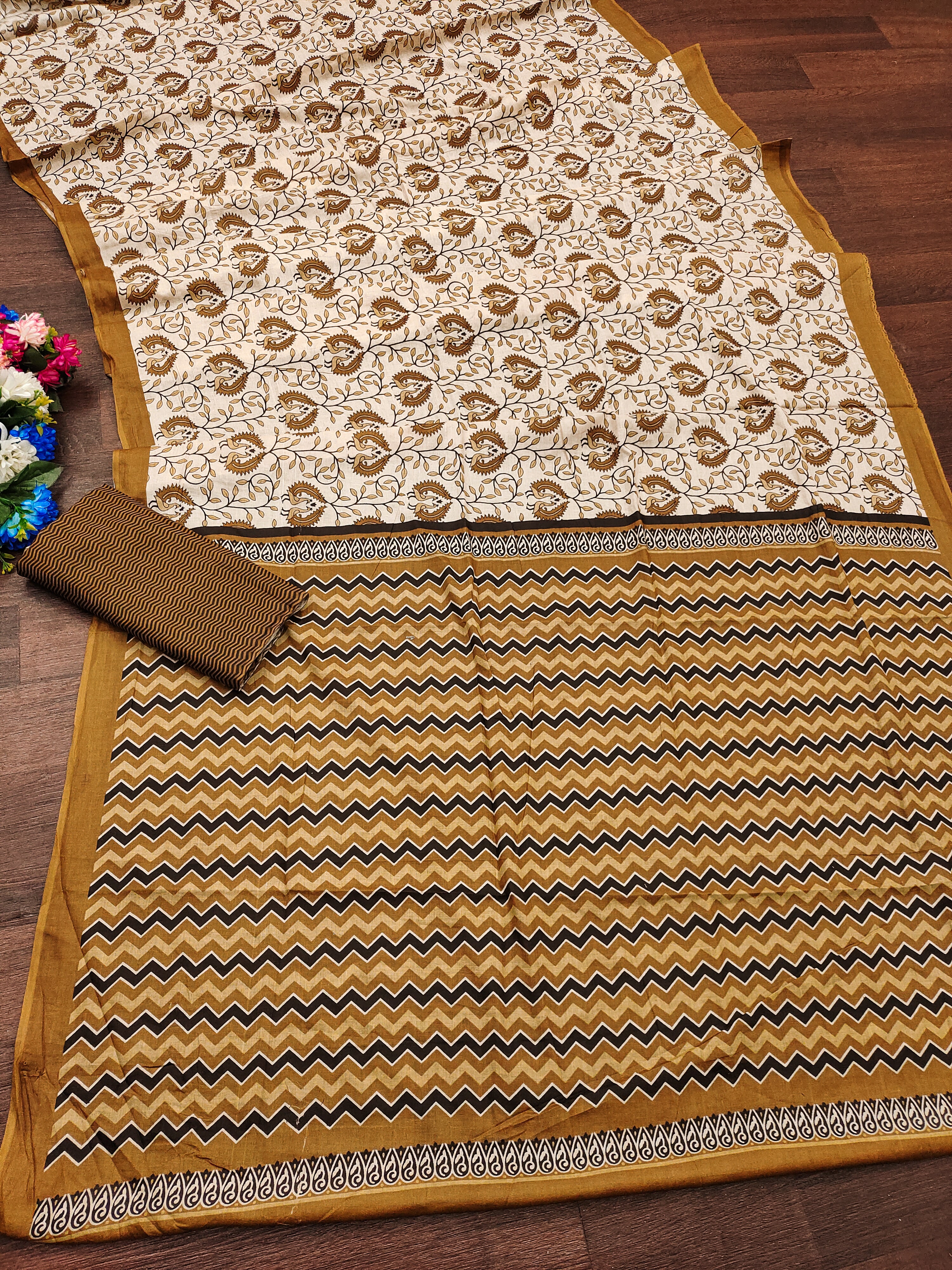 RUTBA PURE MULMUL COTTON BAGRU PRINTED MUSTARD SAREE