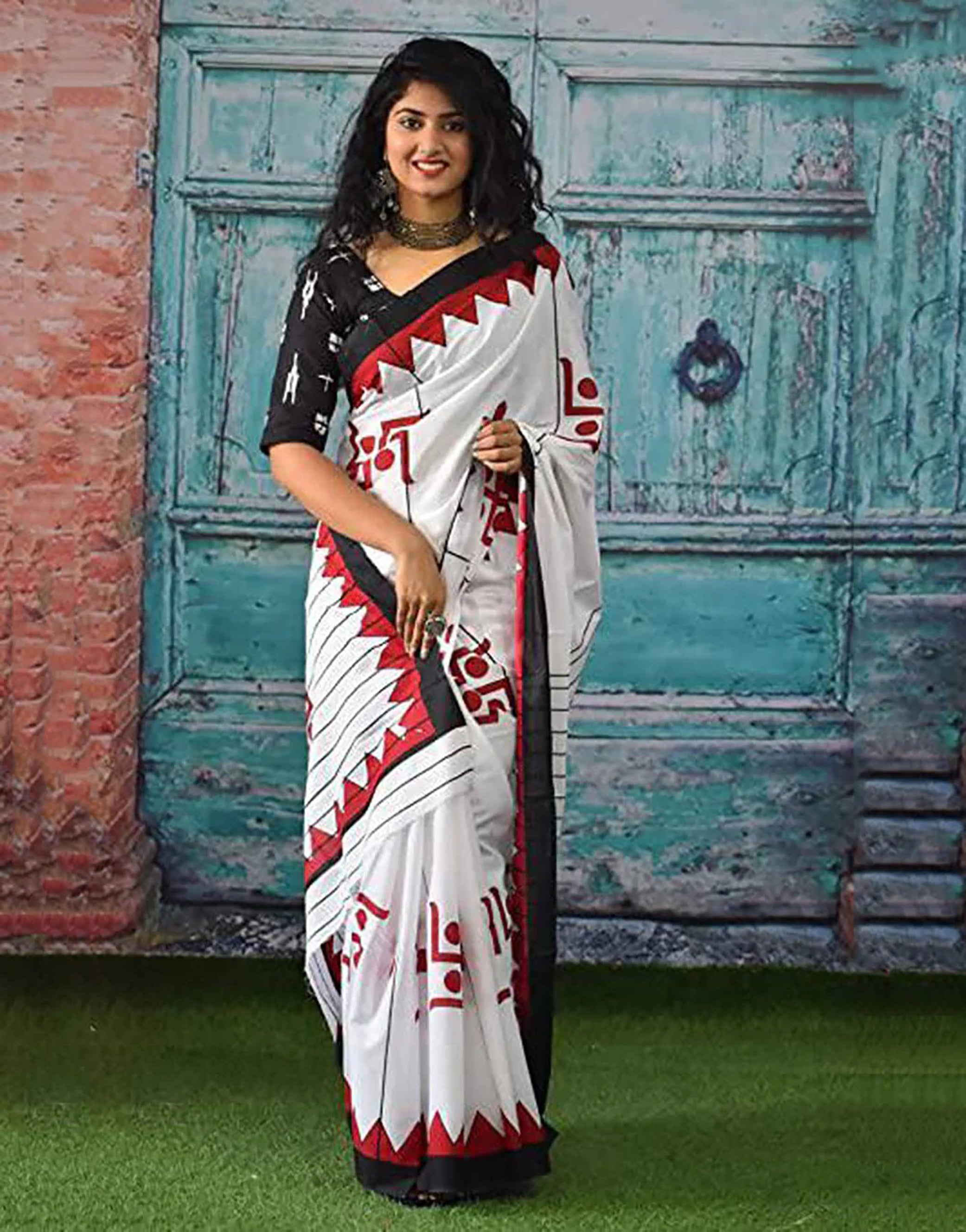 SAATHIYA BAGRU BLOCK PRINT DURGA POOJA SPECIAL SOFT MULMUL COTTON WHITE AND RED SAREE