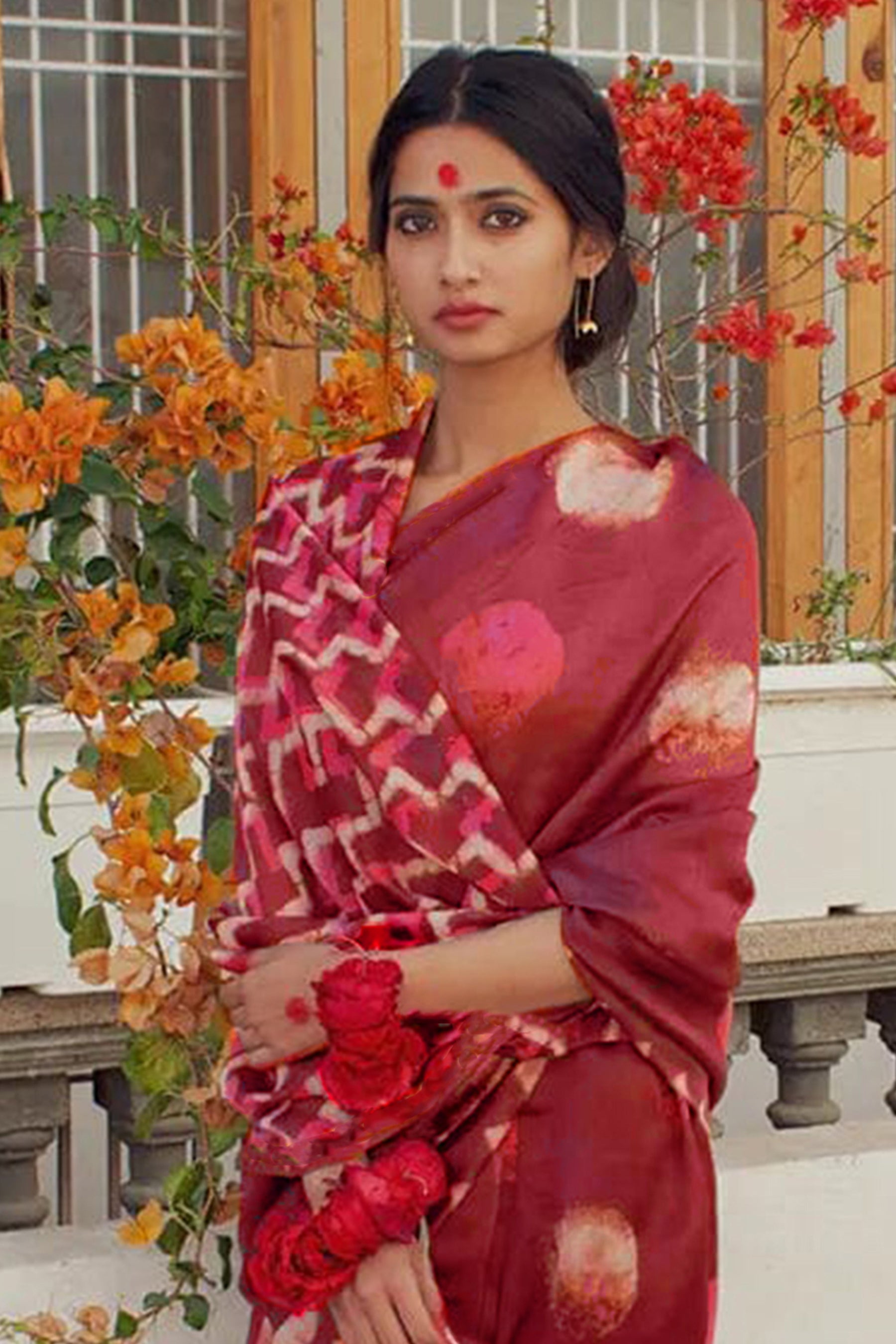 SAMRUDHI SOFT PURE COTTON FANCY BAGRU PRINT RED SAREE