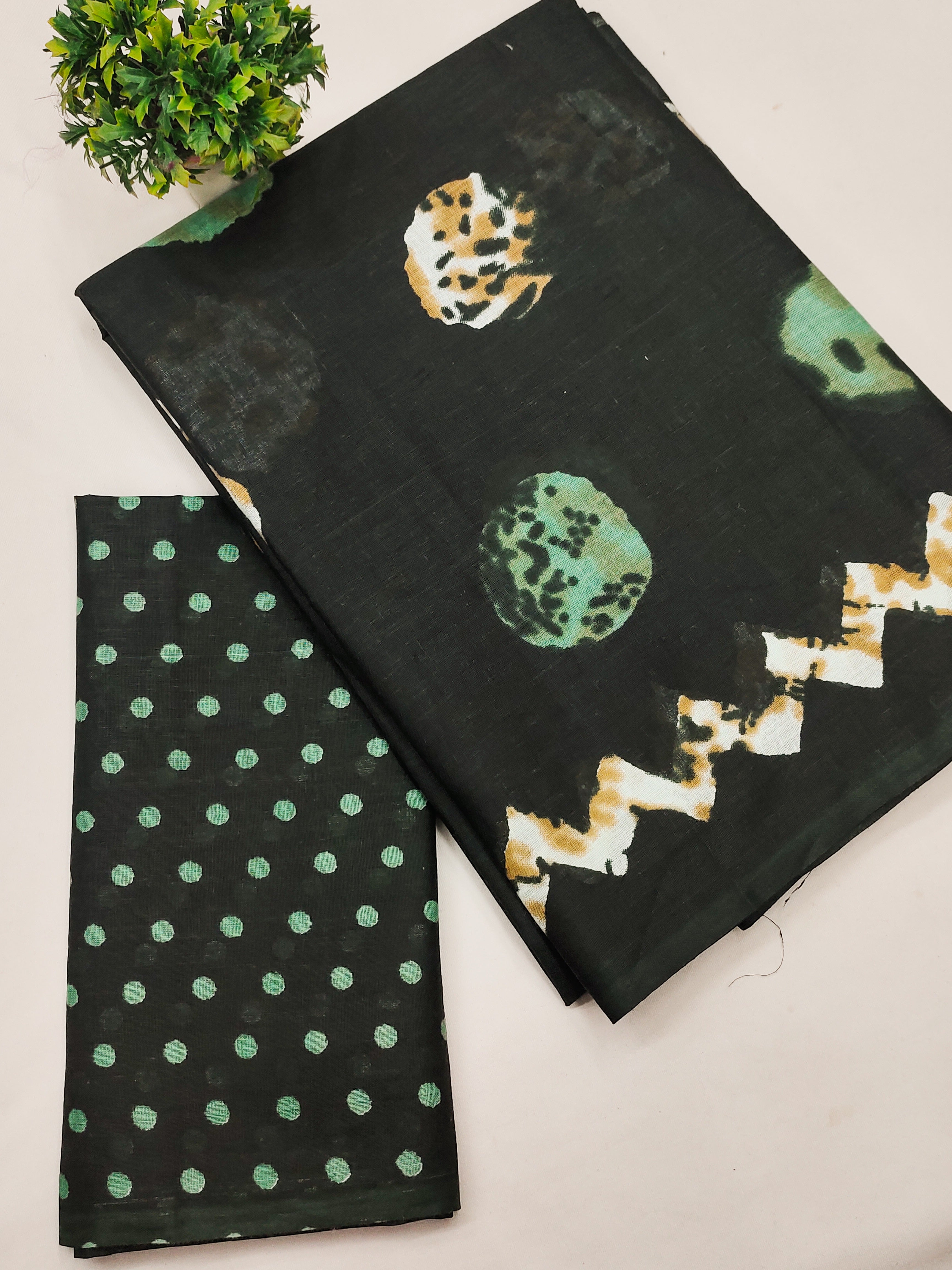 SAMRUDHI SOFT PURE COTTON FANCY BAGRU PRINT GREEN SAREE