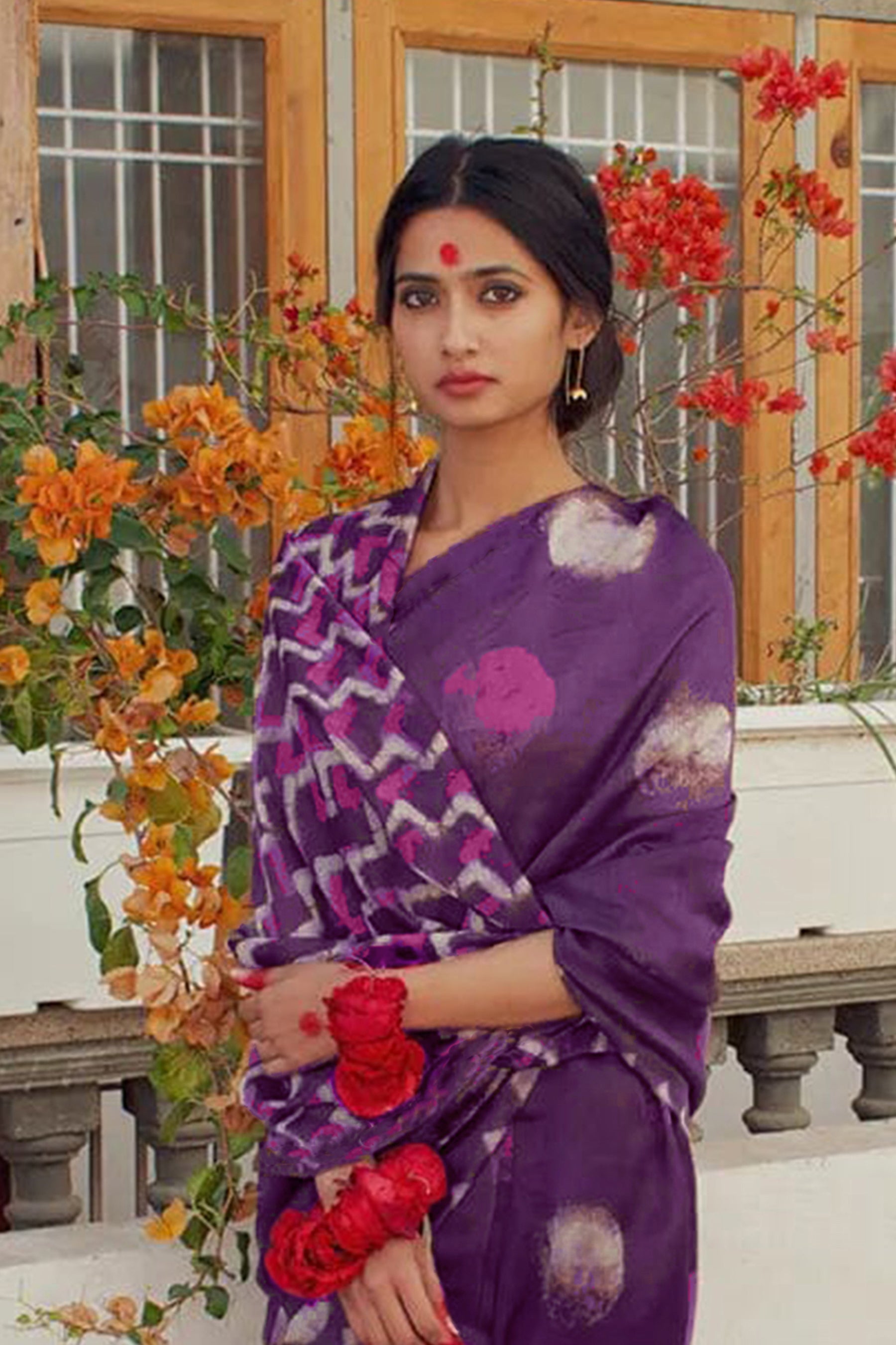 SAMRUDHI SOFT PURE COTTON FANCY BAGRU PRINT PURPLE SAREE