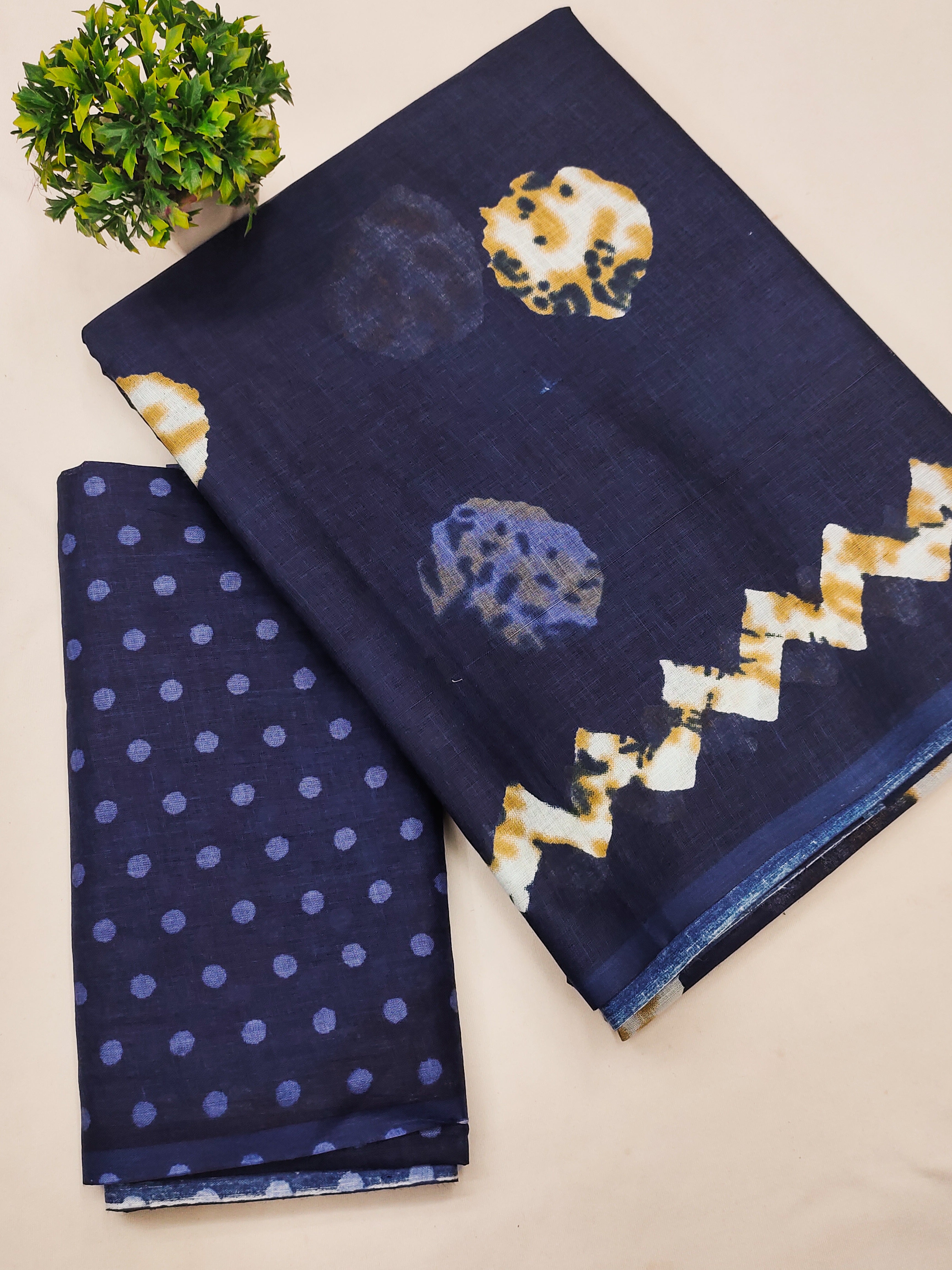 SAMRUDHI SOFT PURE COTTON FANCY BAGRU PRINT NEVY BLUE SAREE