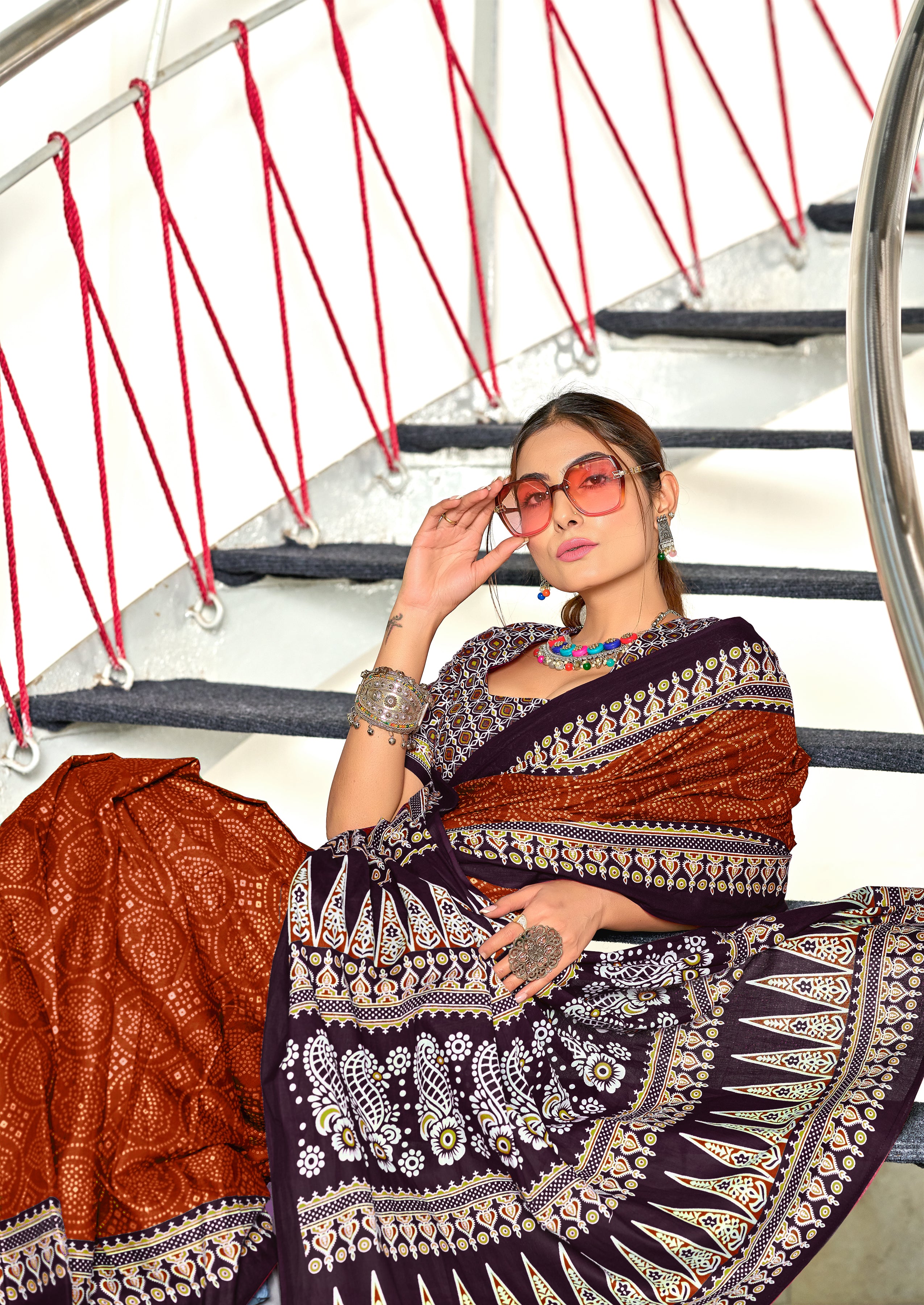 SANMATHI PURE MULMUL COTTON BANDHANI PRINTD RUST ORANGE SAREE