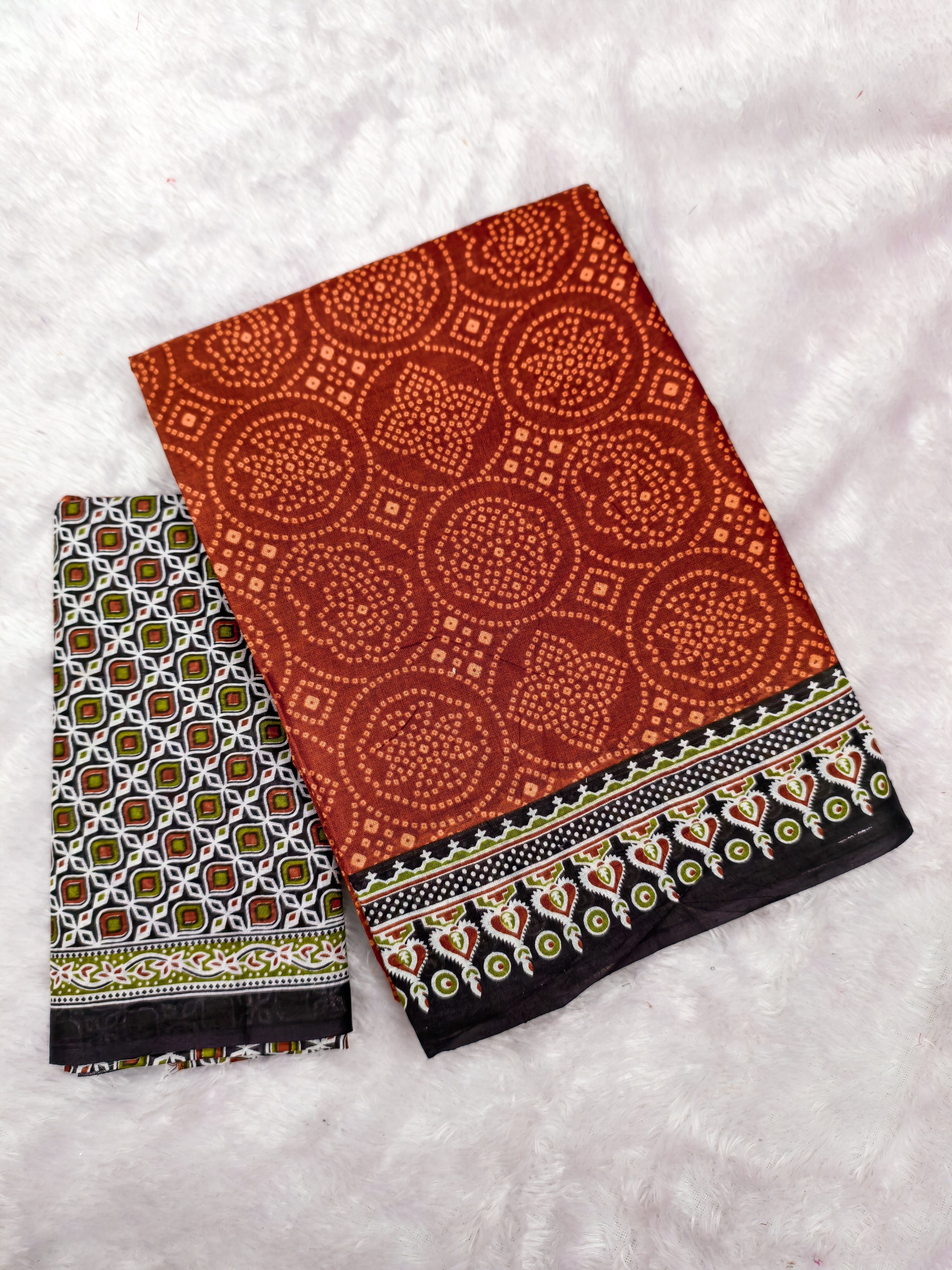 SANMATHI PURE MULMUL COTTON BANDHANI PRINTD RUST ORANGE SAREE