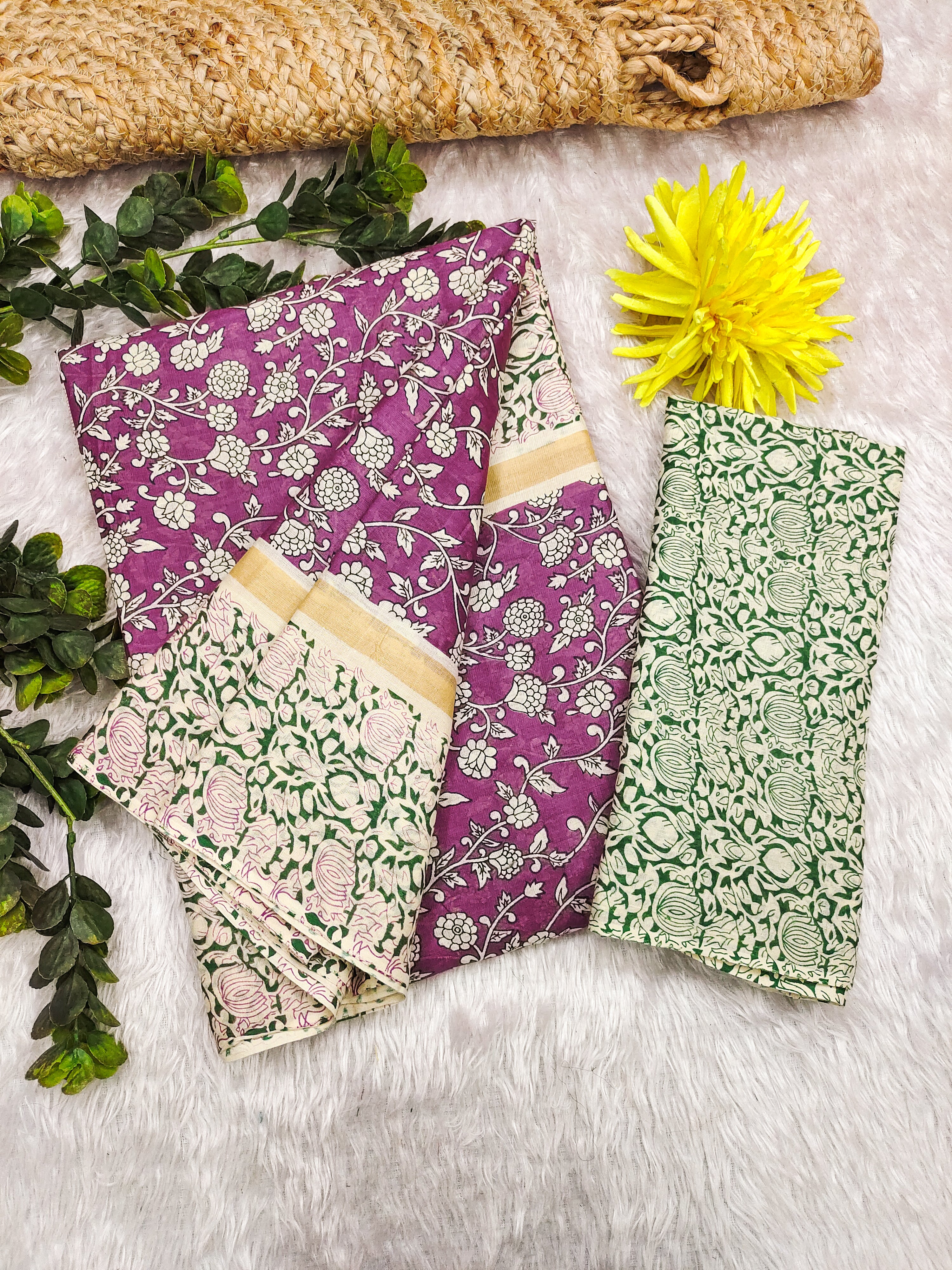 SELFI 22 PURE MUL COTTON TRADITIONAL KALMKARI HANDBLOCK PRINT LIGHT PURPLE SAREE