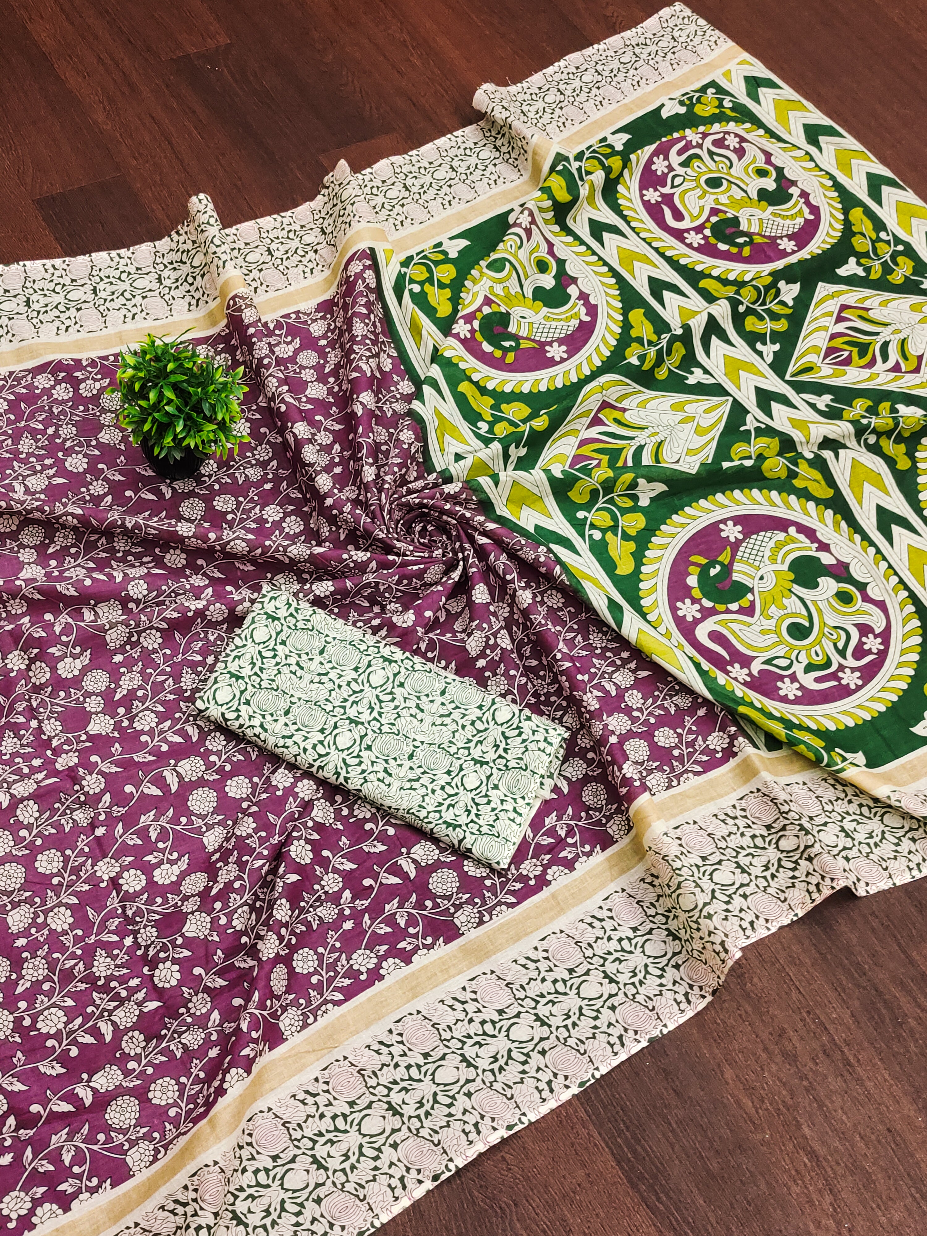 SELFI 22 PURE MUL COTTON TRADITIONAL KALMKARI HANDBLOCK PRINT LIGHT PURPLE SAREE