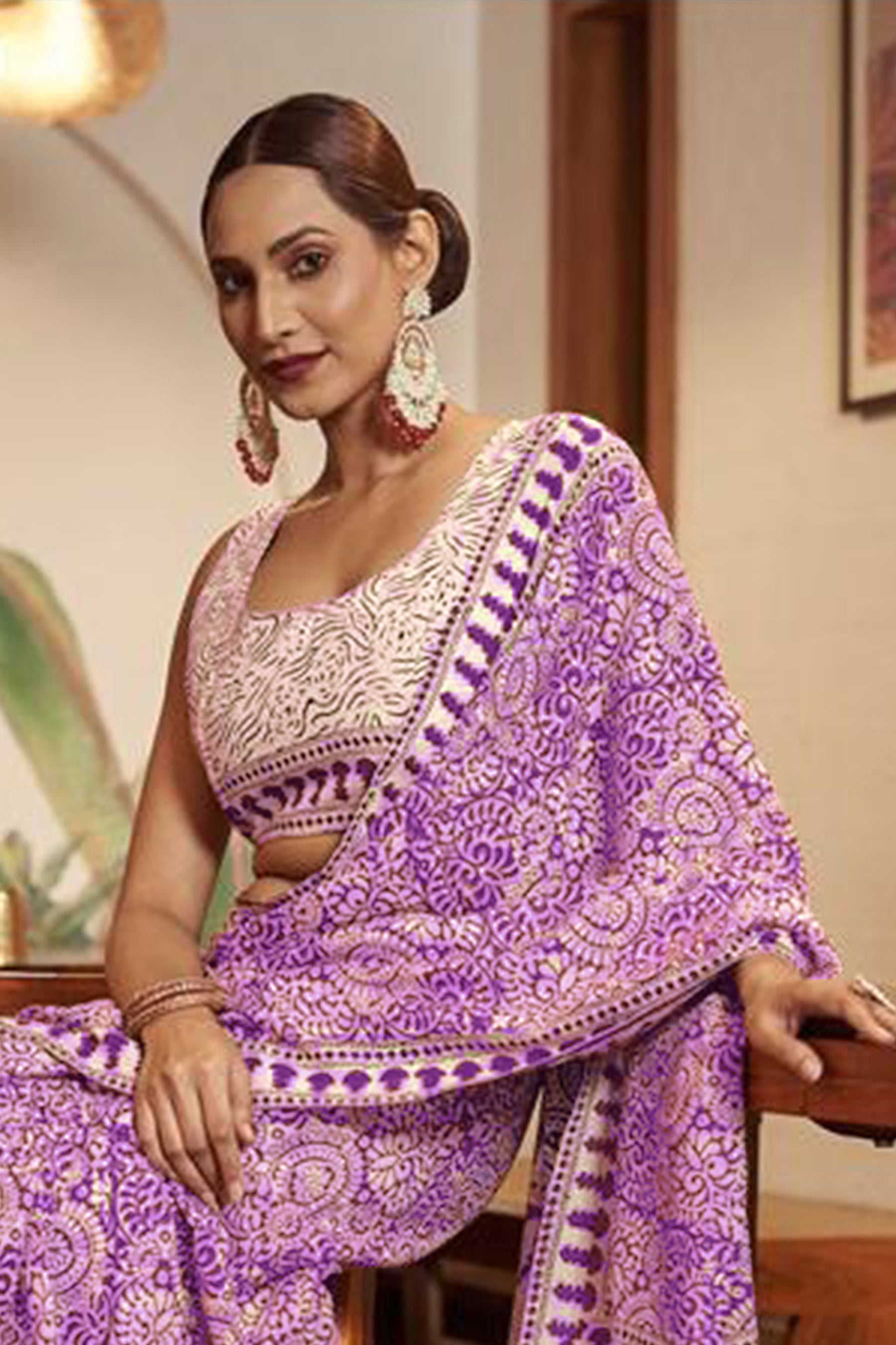 SHIVALIS PURE MULMUL COTTON AJRAKH BLOCK PRINT PURPLE SAREE