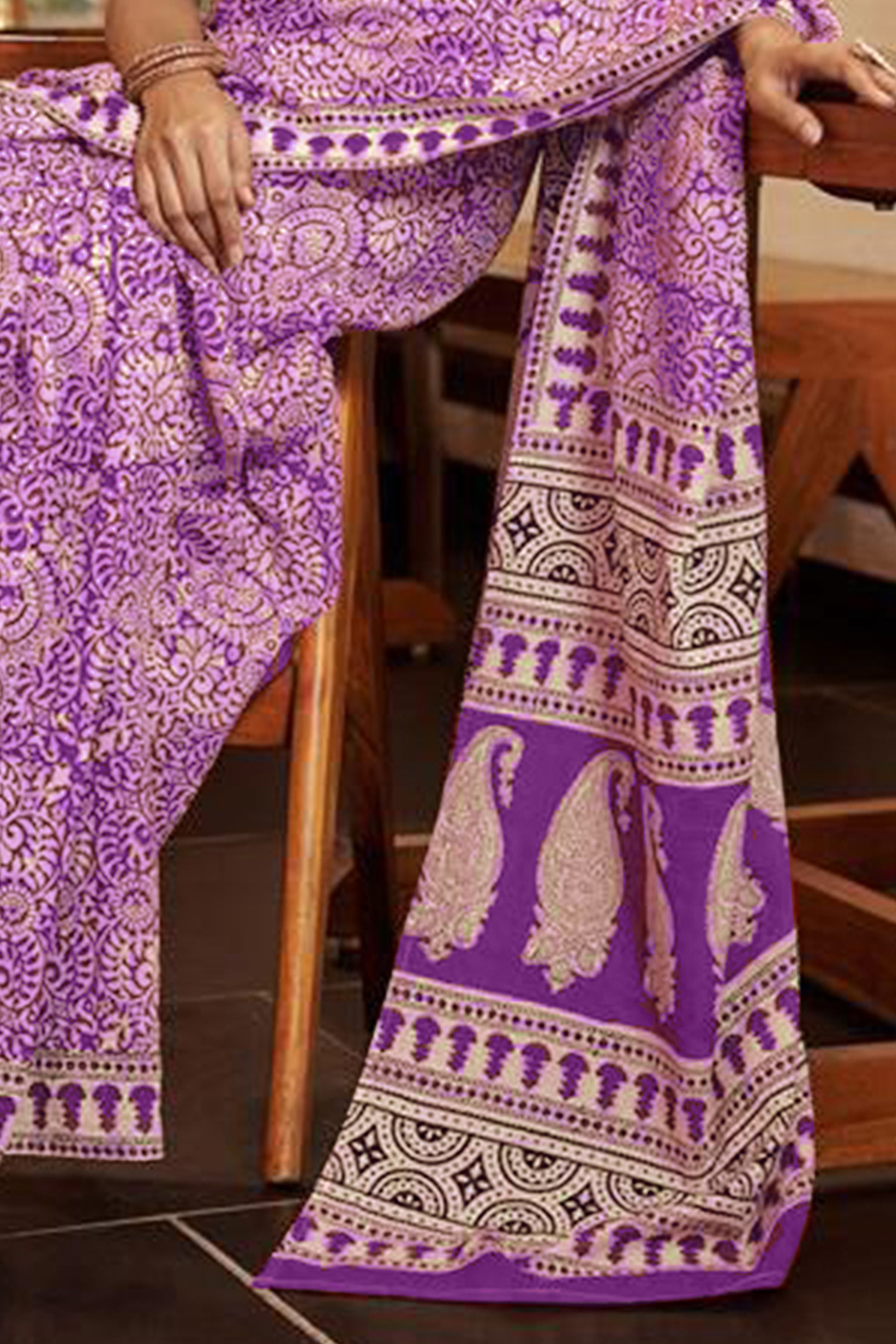 SHIVALIS PURE MULMUL COTTON AJRAKH BLOCK PRINT PURPLE SAREE